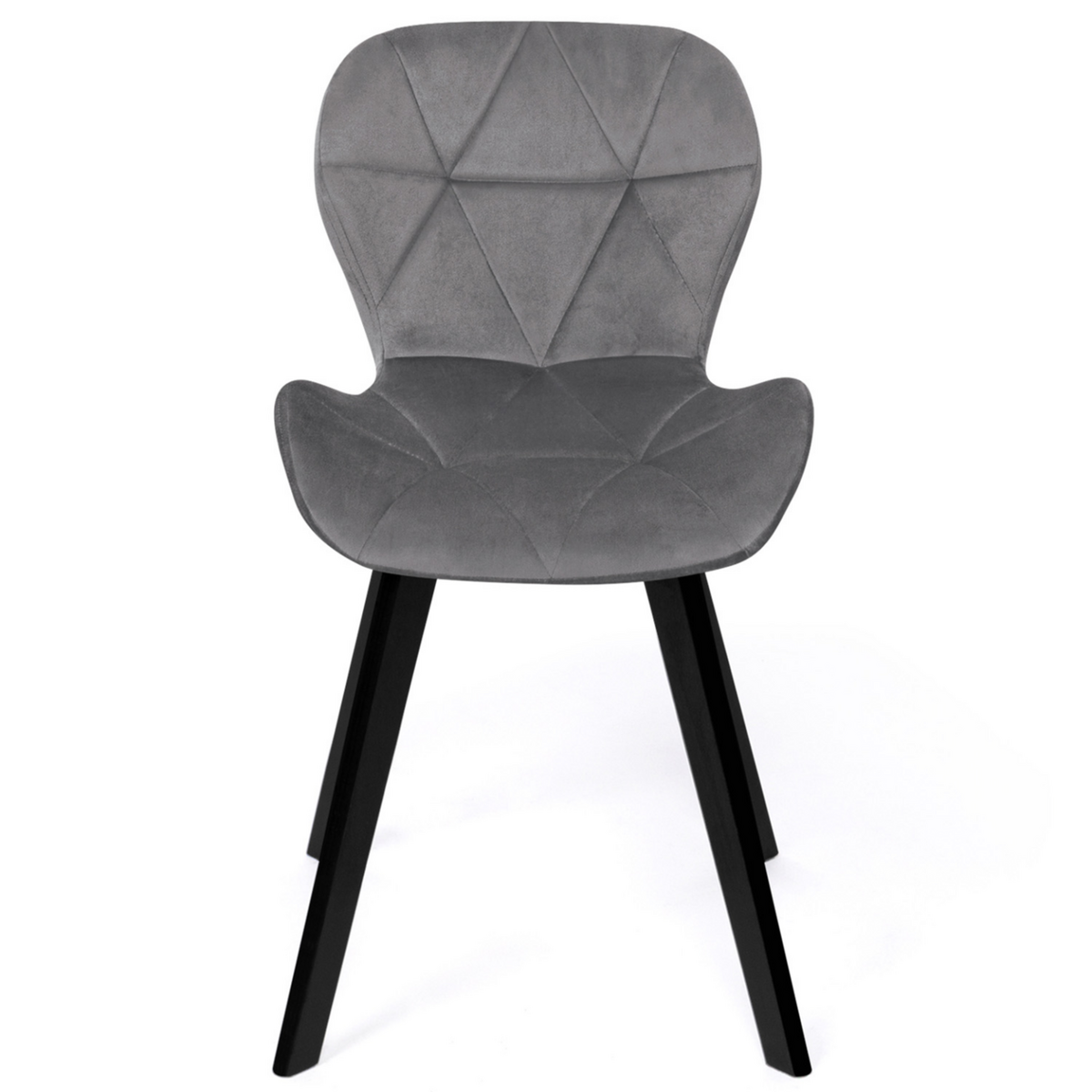 ID MARKET Lot de 4 chaises ROBINE en velours gris clair pieds noirs