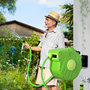 Voir la diapositive 2 : OUTSUNNY Dévidoir mural enrouleur automatique pivotant 180° tuyau 20 + 2 m avec lance arrosage support mural intégré vert