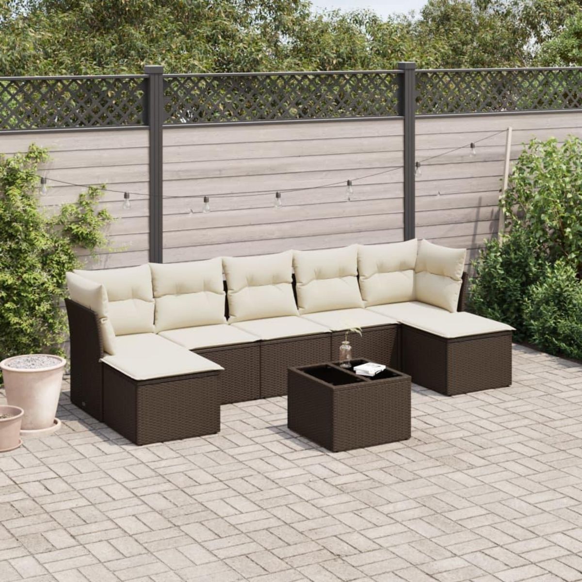 VIDAXL Salon de jardin 8 pcs avec coussins marron resine tressee