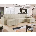 BEST MOBILIER Cezanne - canapé panoramique en u - 7 places - convertible avec coffre - en velours côtelé. Coloris disponibles : Bleu, Gris, Beige, Vert, Rose