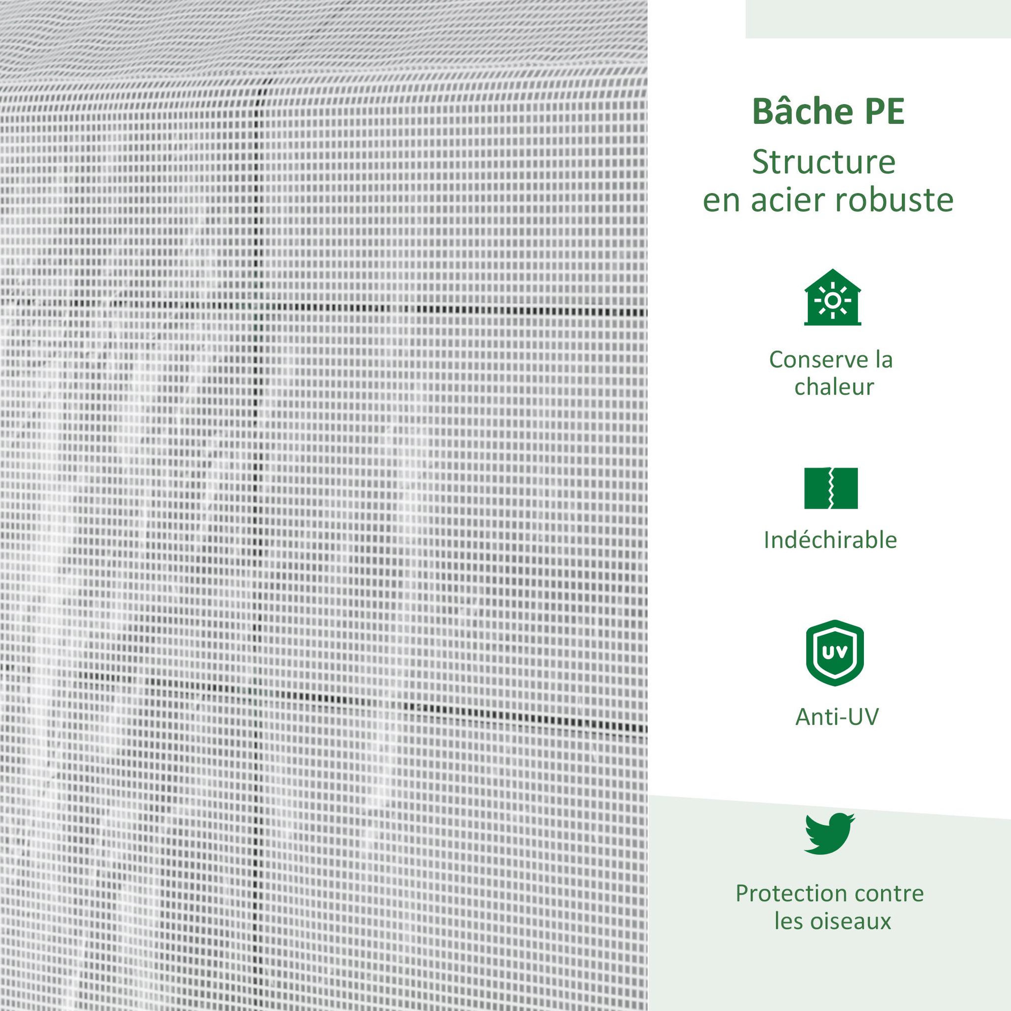 Voir la diapositive 3 : OUTSUNNY Serre de jardin 2 tablettes dim. 1,86l x 1,2l x 1,9h m porte déroulante acier pe haute densité 140 g/m² transparent blanc