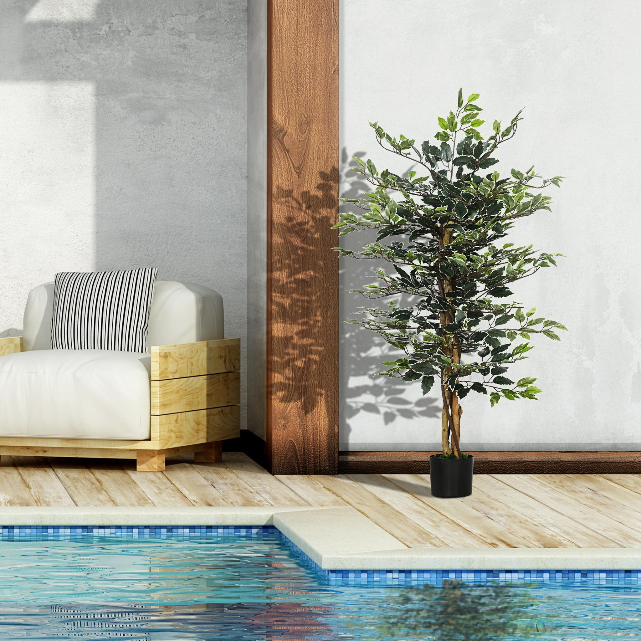 Voir la diapositive 4 : HOMCOM Arbre artificiel plante artificiel ficus banian hauteur 1,3 m tronc branches liane lichen feuilles grand réalisme pot inclus