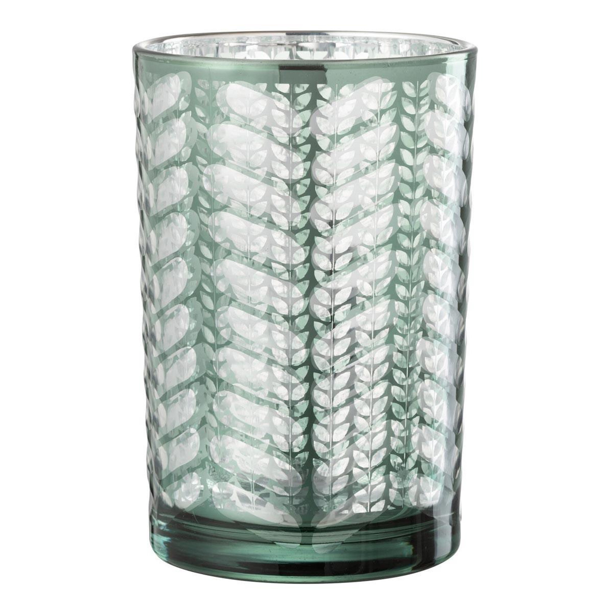 J-LINE Photophore Design en Verre  Chevrons  18cm Vert