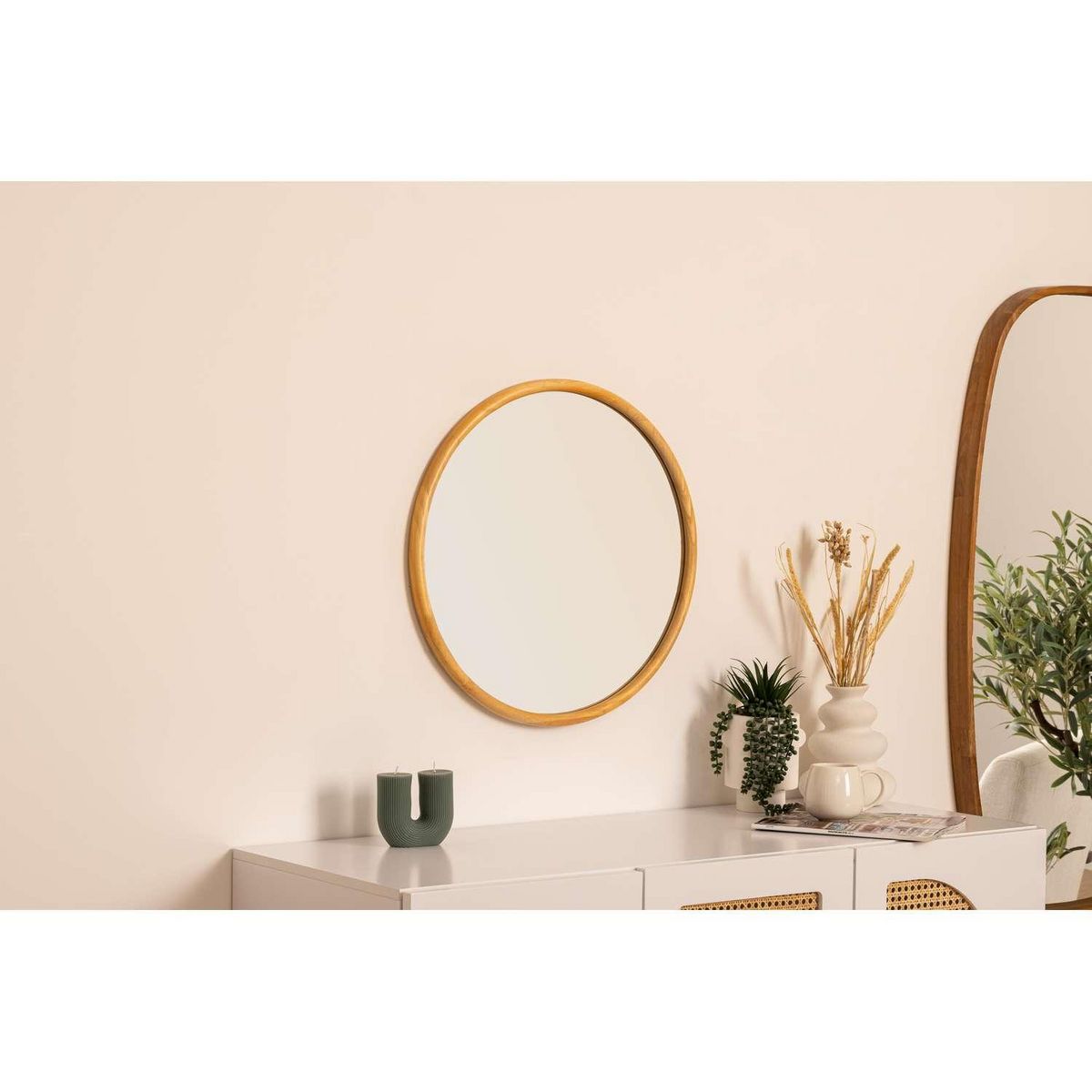 ATMOSPHERA Miroir rond en bois - Diam 55 cm - Marron