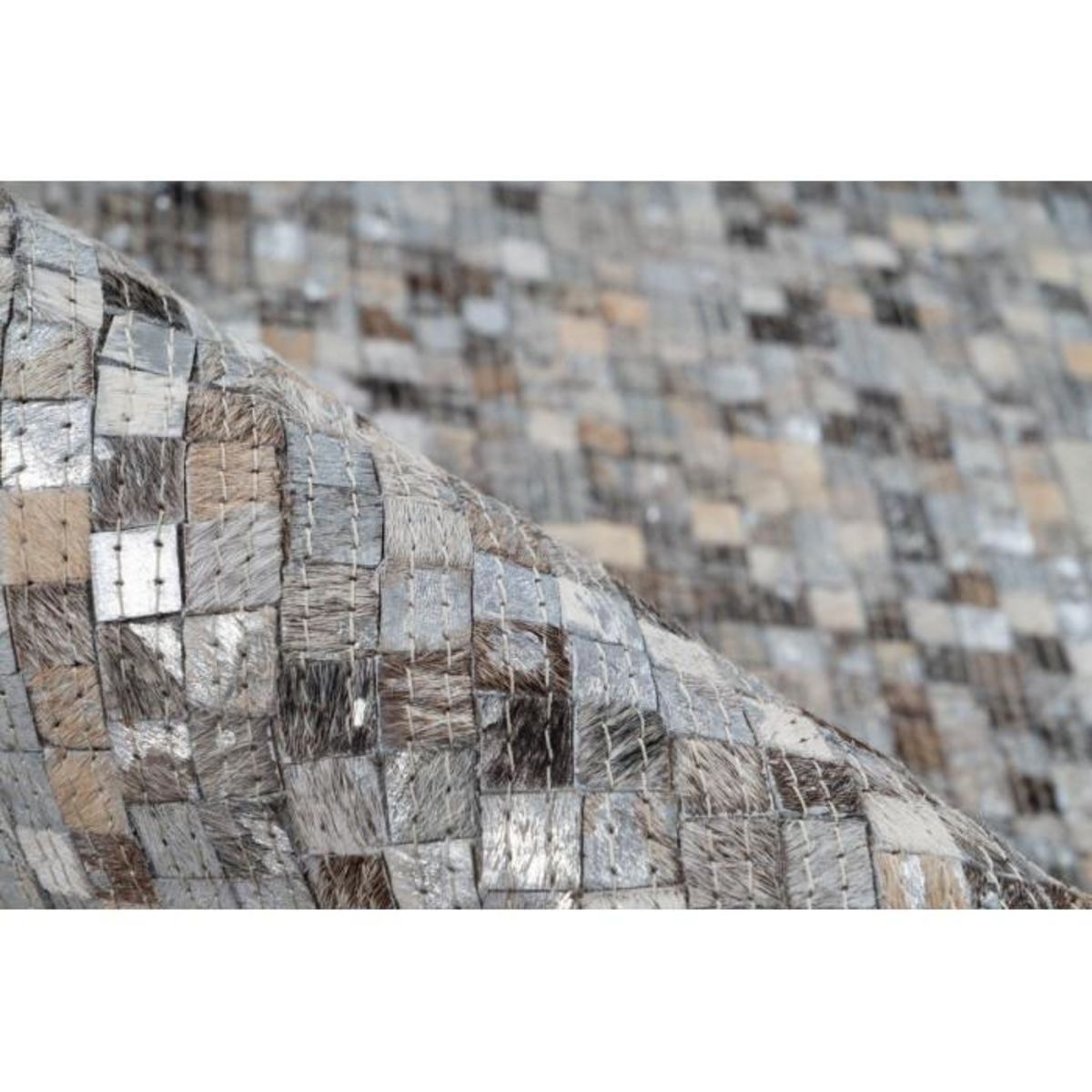 Paris Prix Tapis en Cuir Fait Main  Finish  Gris & Argent