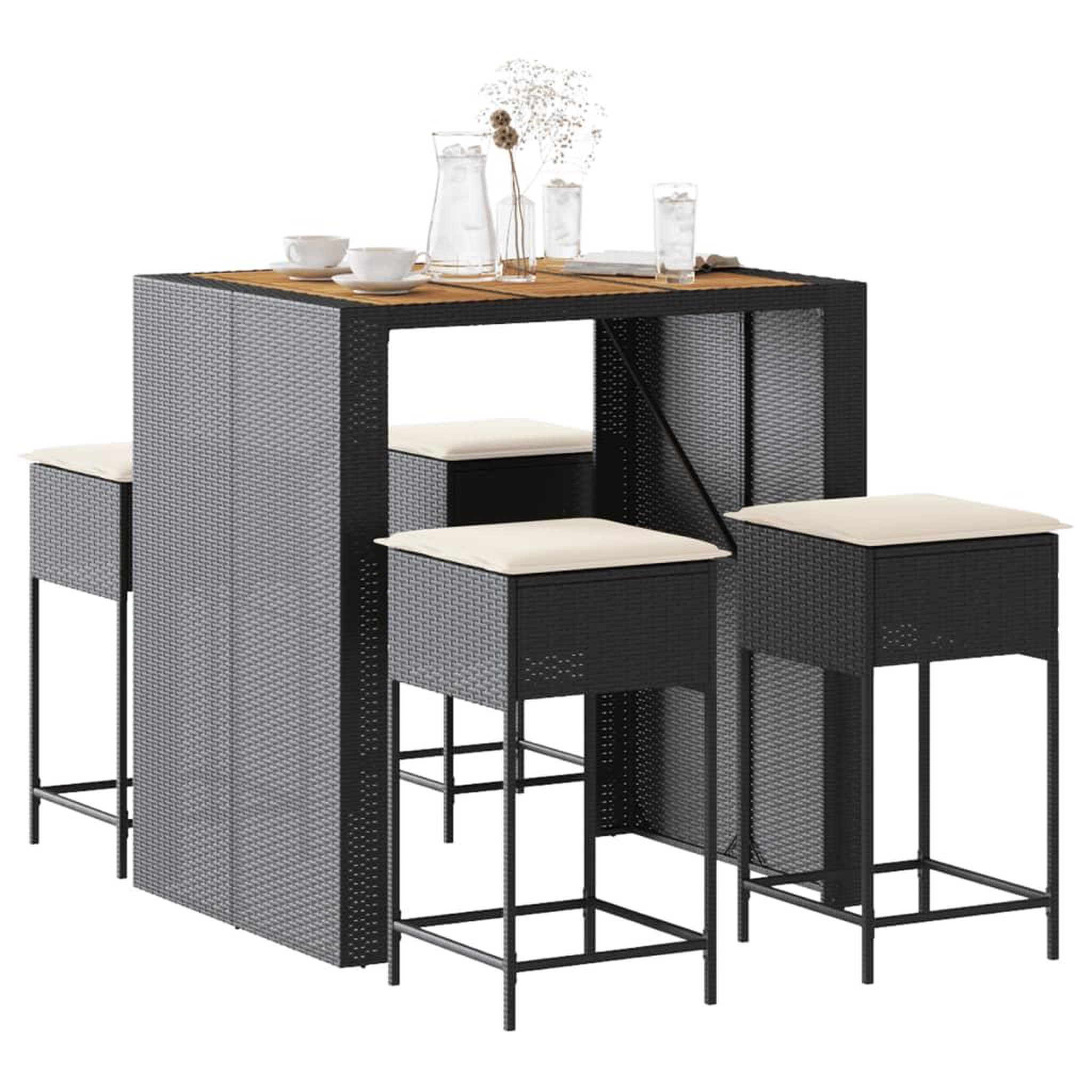 VIDAXL Ensemble de bar de jardin 5 pcs avec coussins noir poly rotin