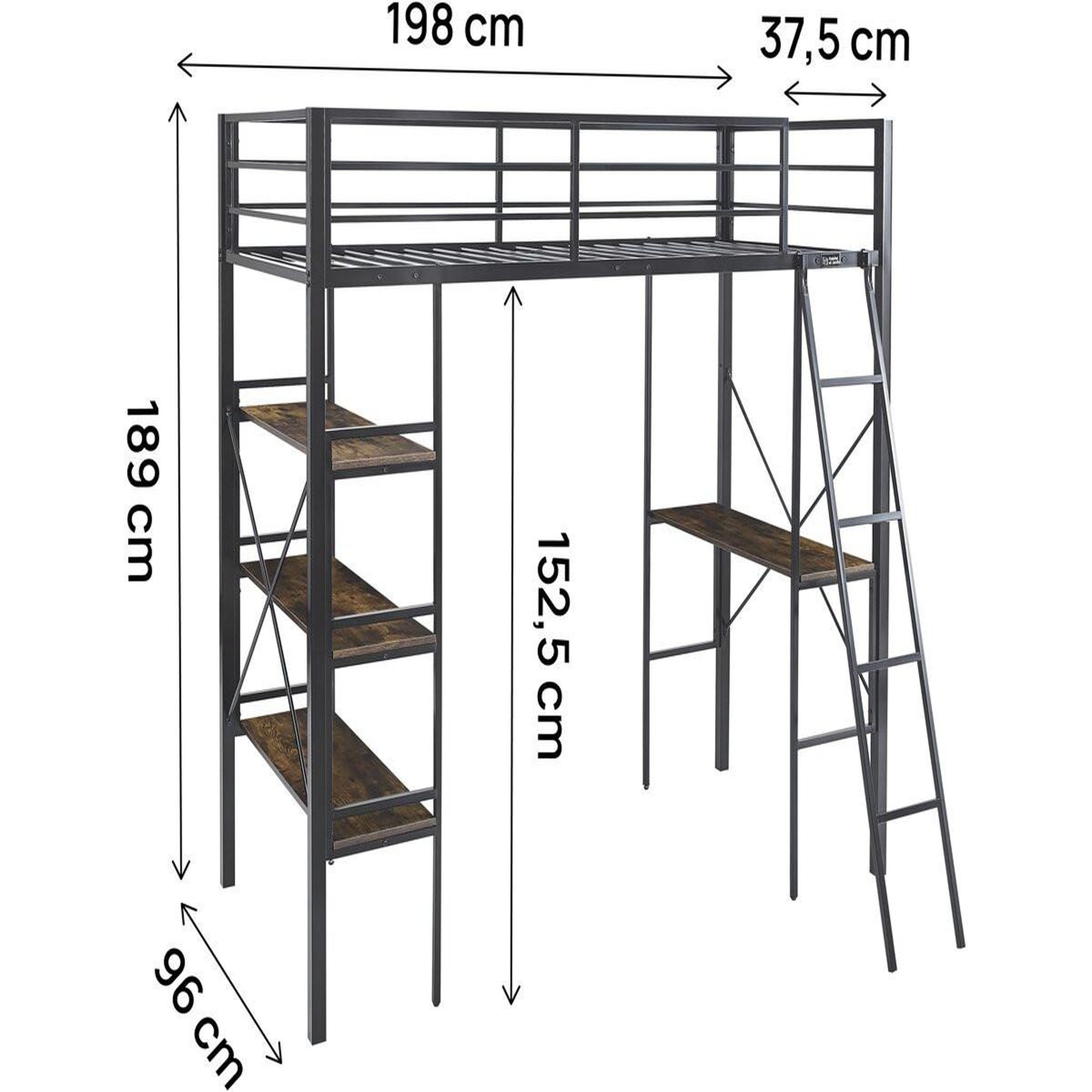 Voir la diapositive 3 : Habitat et Jardin Lit mezzanine avec bureau en métal  raphaël  - 190 x 90 cm - noir