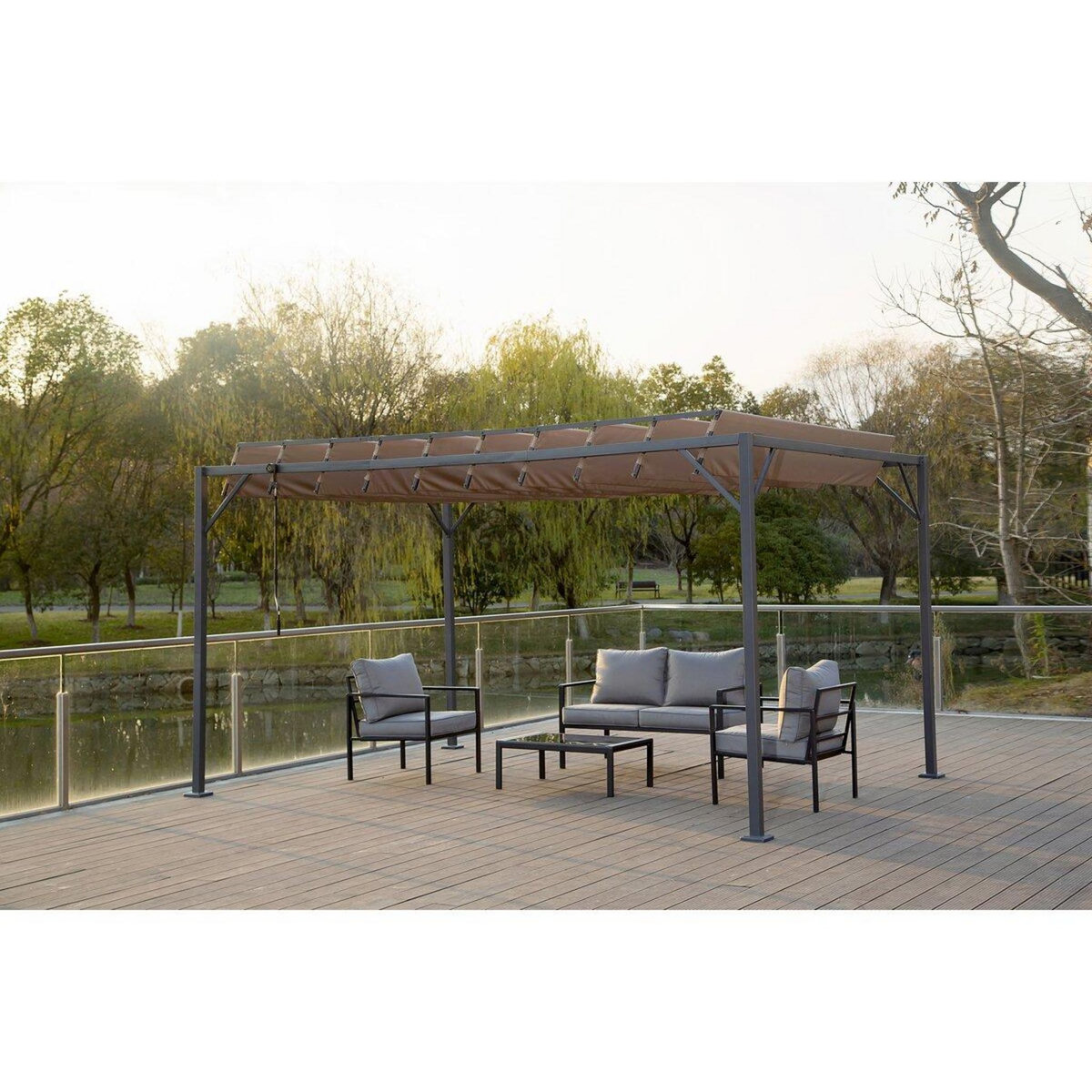 Habitat et Jardin Pergola bioclimatique en tissu  Lodge  3 x 4 m - Taupe