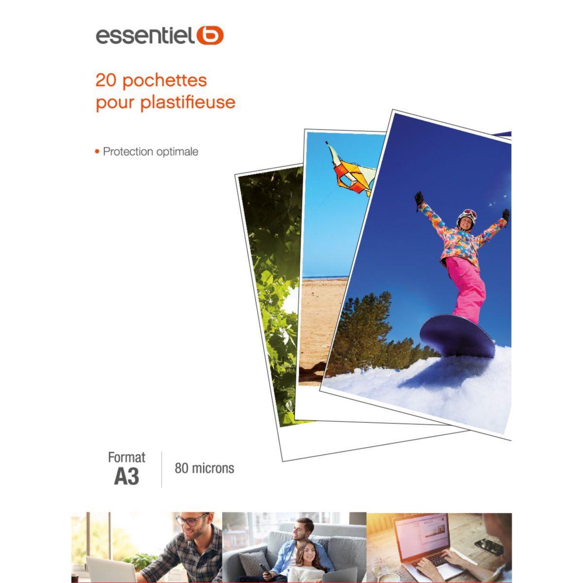 ESSENTIEL B Consommable de bureau pour plastifieuse 20 feuilles a3 pour plastifieuse 80mic