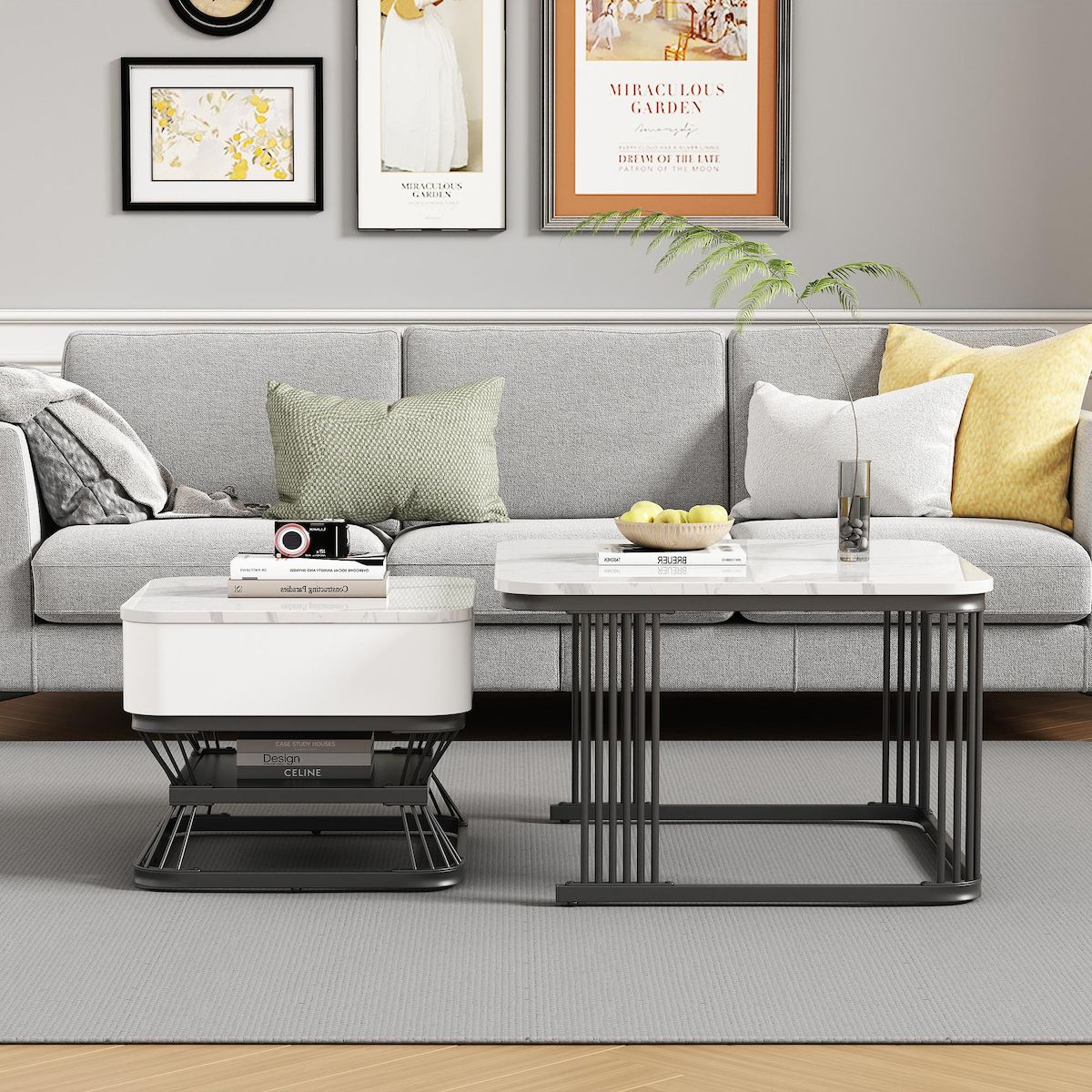 MERAX Lot de 2 tables basses gigognes carrées blanc - 70x70 cm mdf