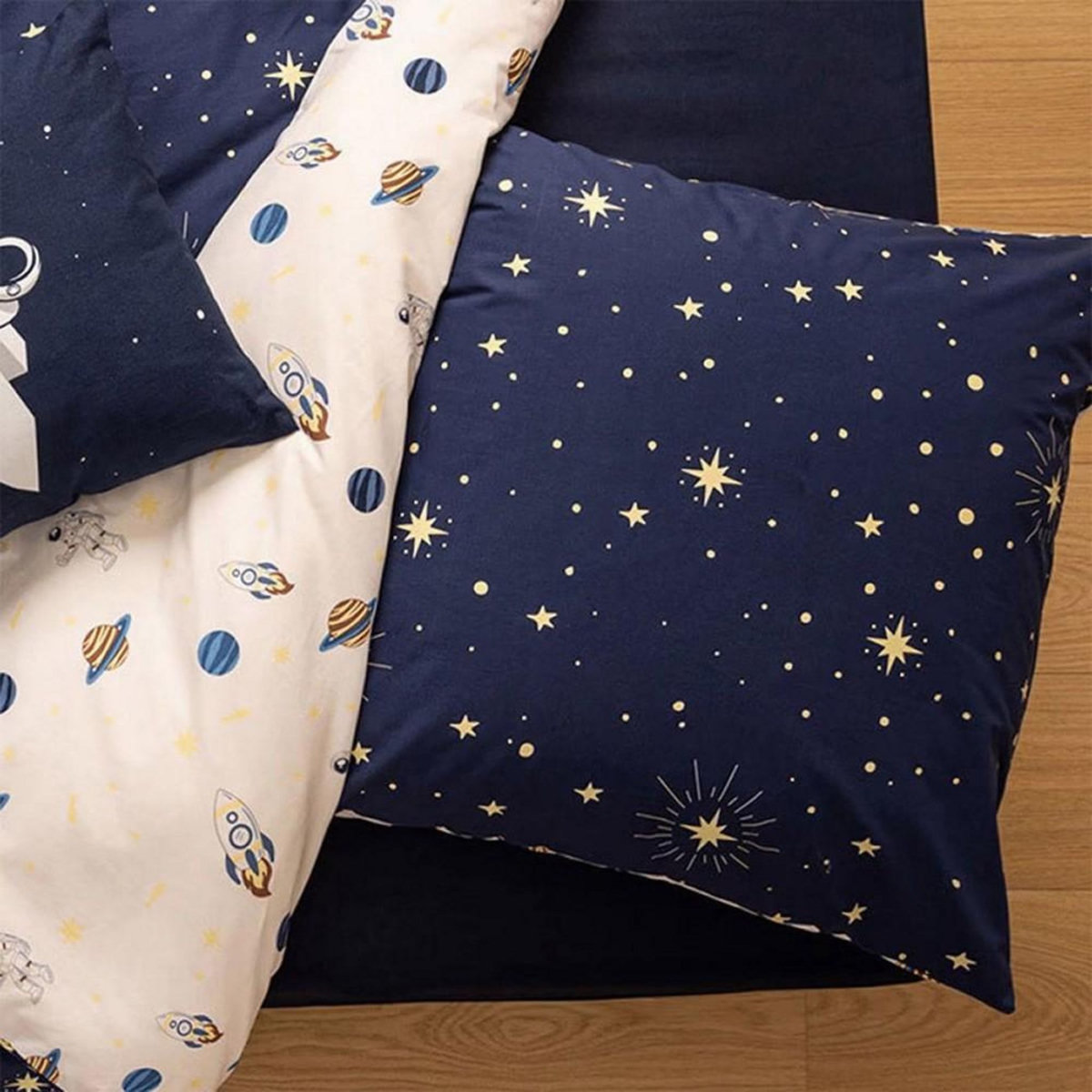 ATMOSPHERA Housse de couette enfant 140x200 Espace + taie coton 57 fils