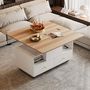 Voir la diapositive 2 : MERAX Table basse plateau relevable rectangulaire blanc+naturel - 50x100 cm mdf