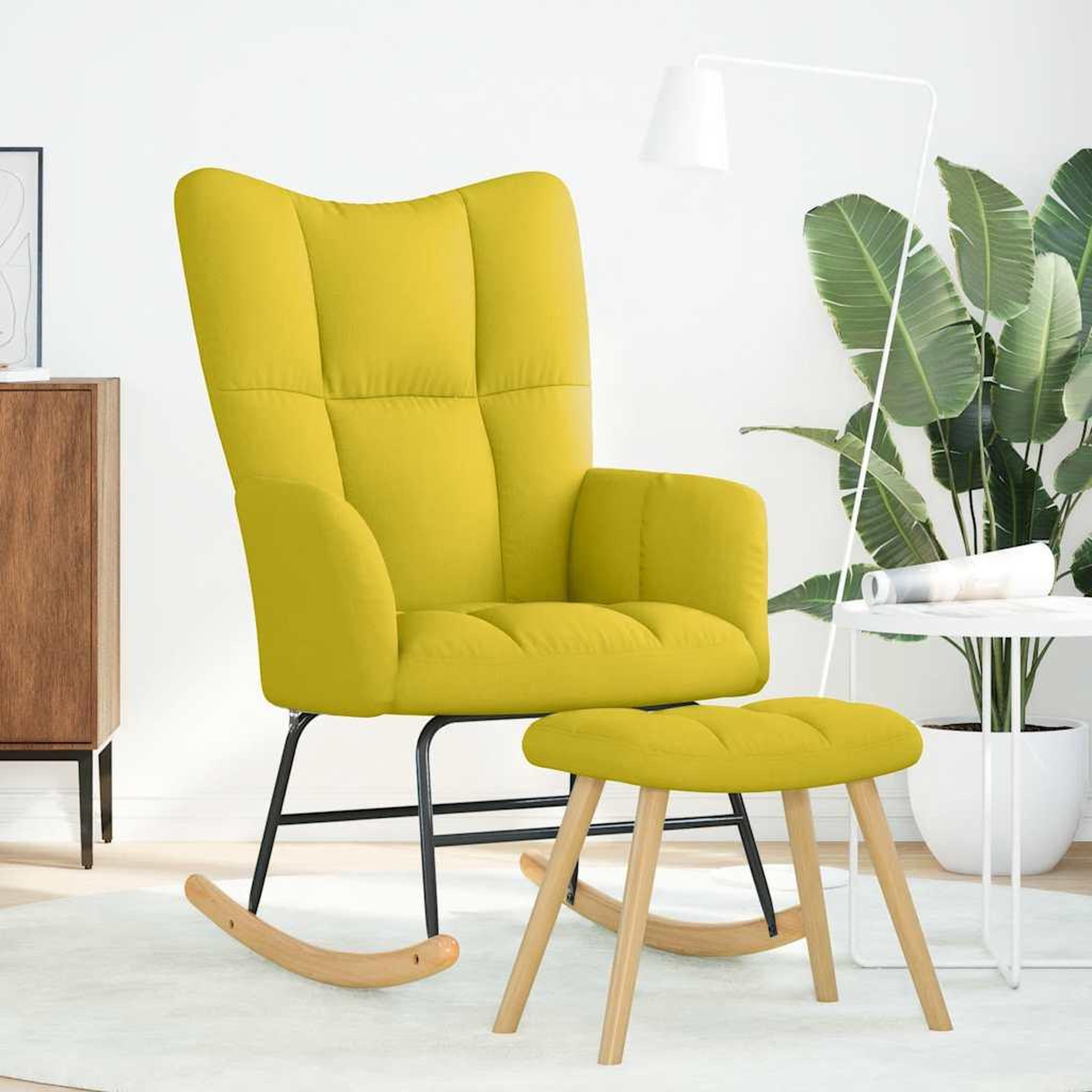 Voir la diapositive 3 : VIDAXL Chaise a bascule avec repose-pied jaune clair tissu