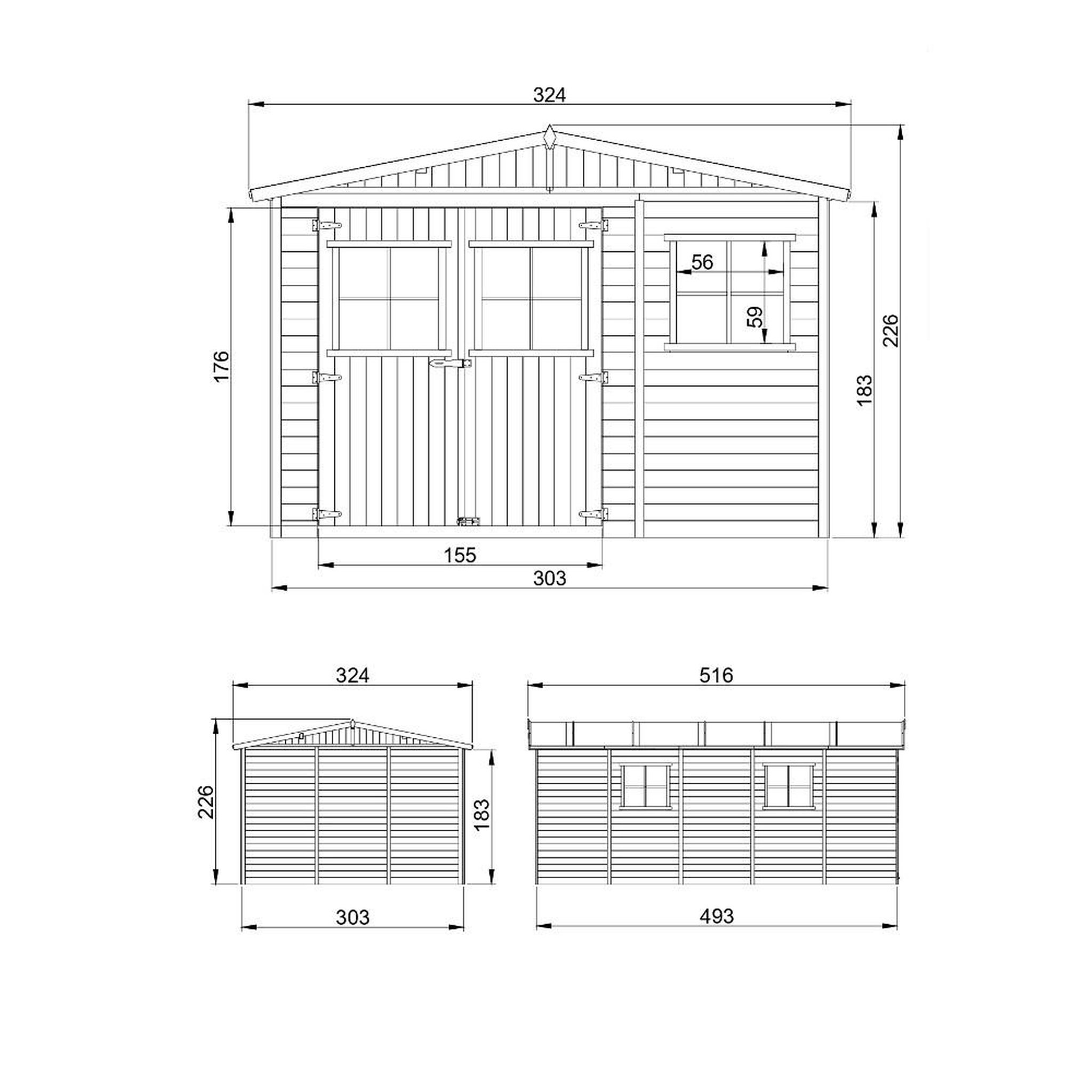 Voir la diapositive 6 : TIMBELA Abri de Jardin en Bois - H226x324x516 cm/15 m² M337
