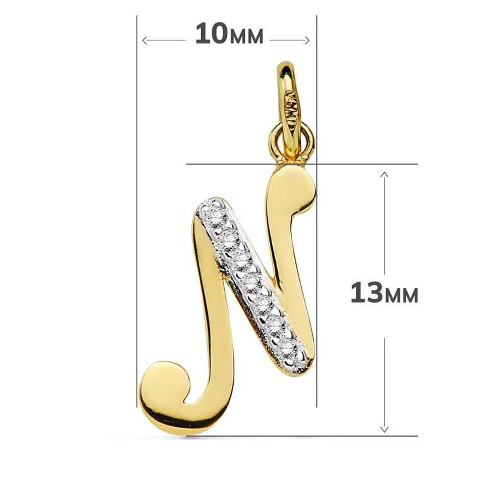 Voir la diapositive 3 : L'ATELIER D'AZUR Pendentif Or 18 Carats 750 Jaune Serti de Zirconiums - Initiale Lettre  N  - Chaine Offerte