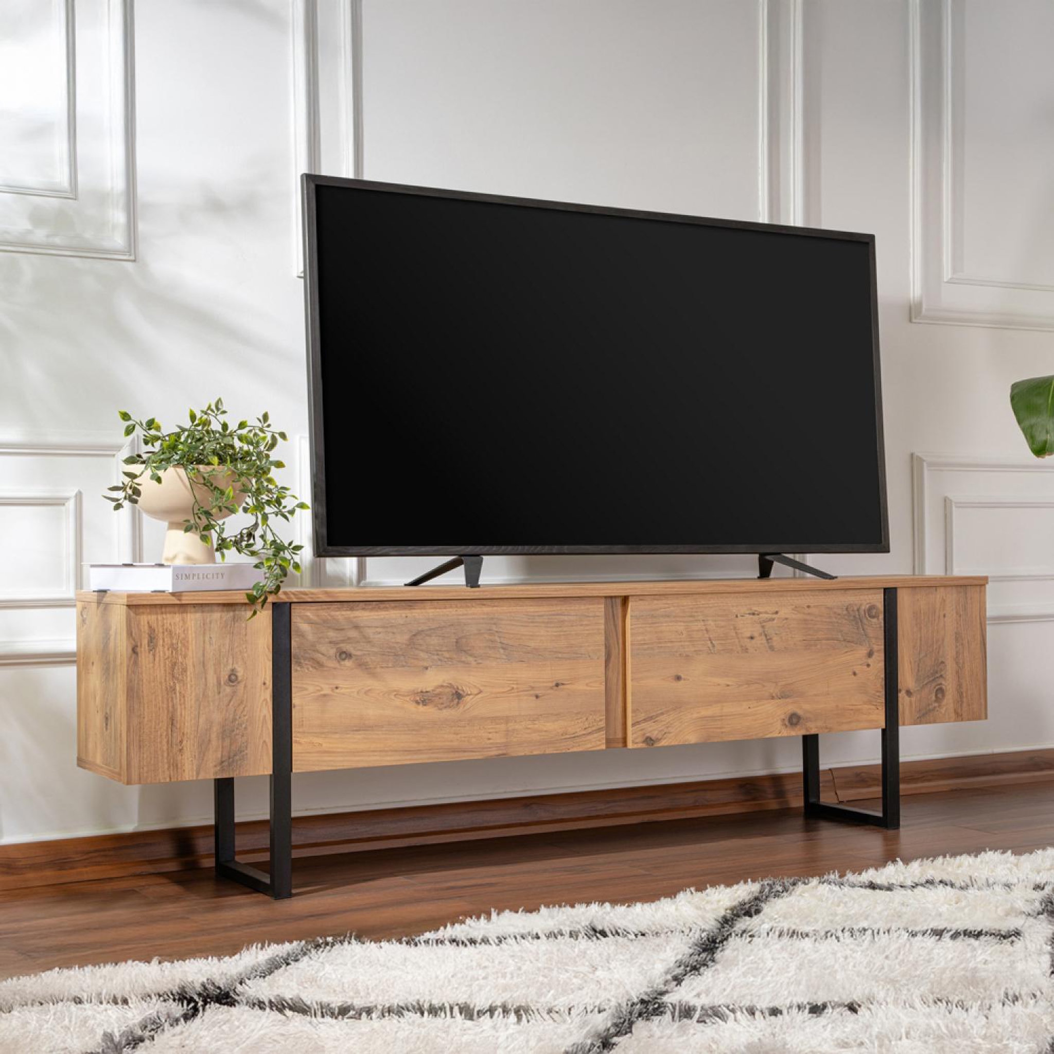 Voir la diapositive 4 : CONCEPT USINE Meuble tv industriel avec placards bois et noir 180cm moov