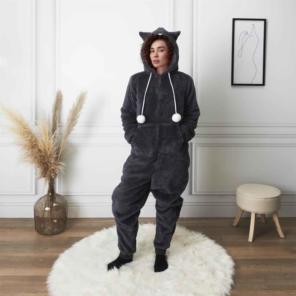Paris Prix Combinaison Pyjama Adulte  Chat  Noir