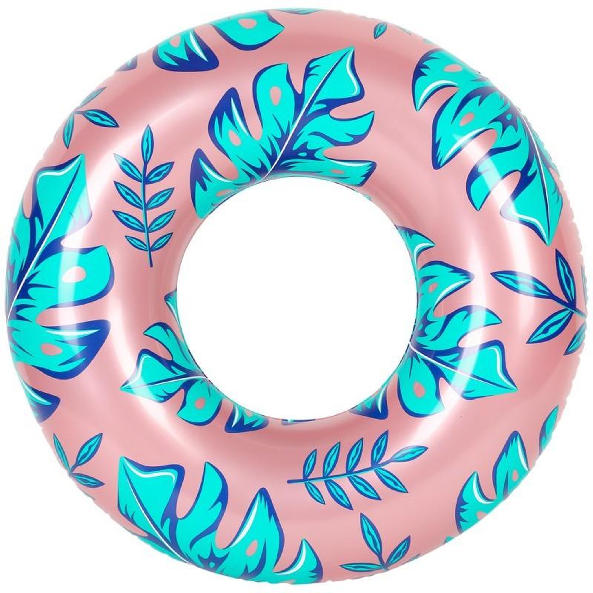 AIRMYFUN Bouée Gonflable Ronde XXL pour Piscine & Plage Ultra Confort, Flotteur Deluxe - Plantes Tropicales ø108cm