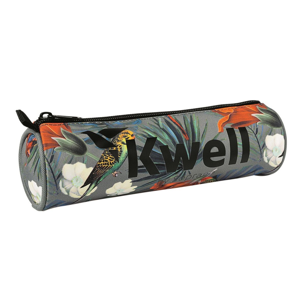kwell Trousse ronde - 1 compartiment - 22x6cm - KWELL - Décor exotique fond gris