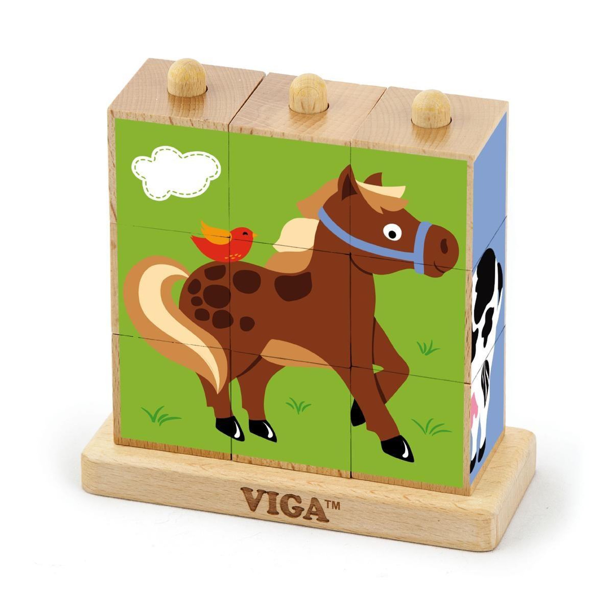 VIGA Puzzle cubes à empiler 9pcs  50833 - animaux de la ferme