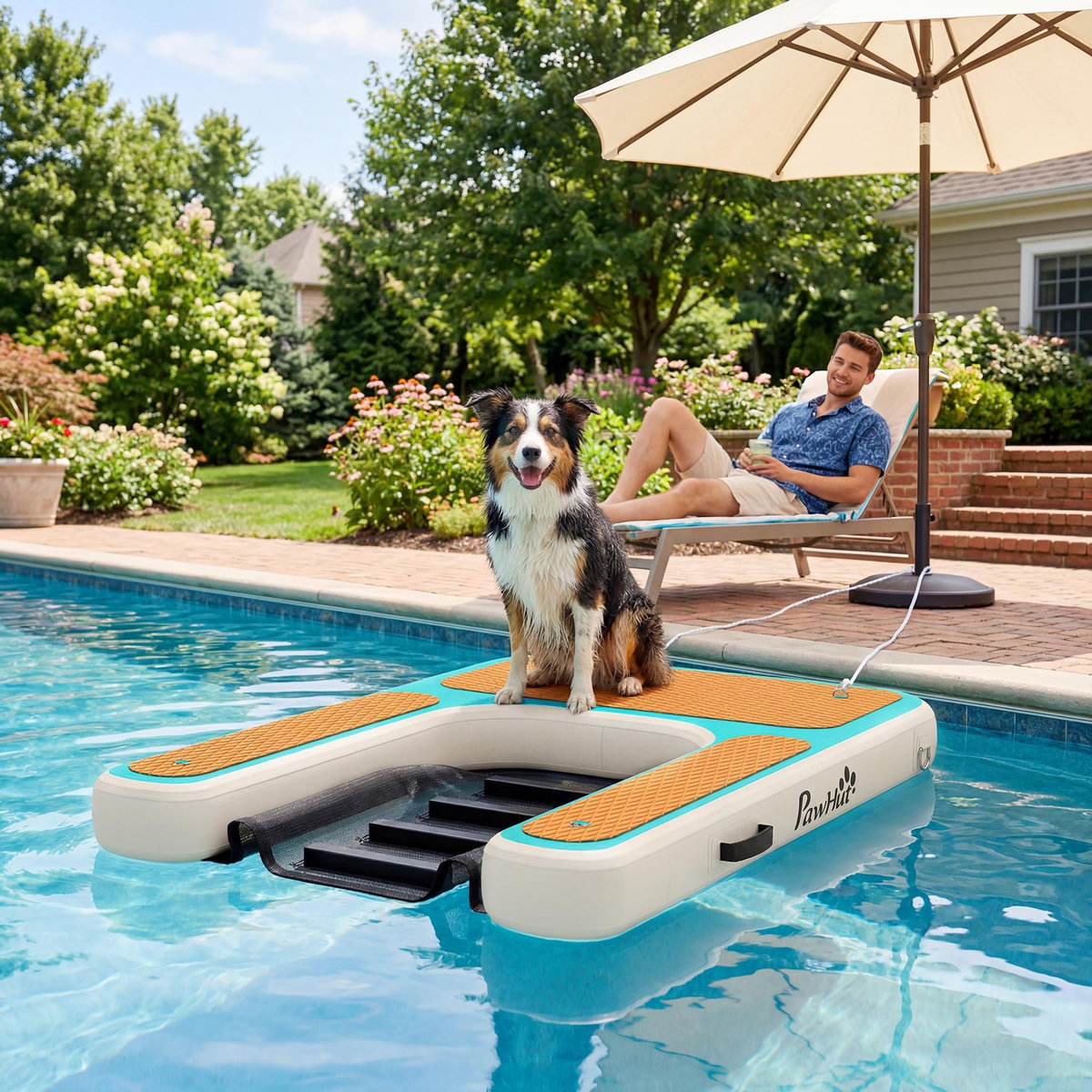 PAWHUT Rampe pour chien - rampe d'eau flottante gonflable pour chien - échelle flottante pour bateaux - surface antidérapante orange