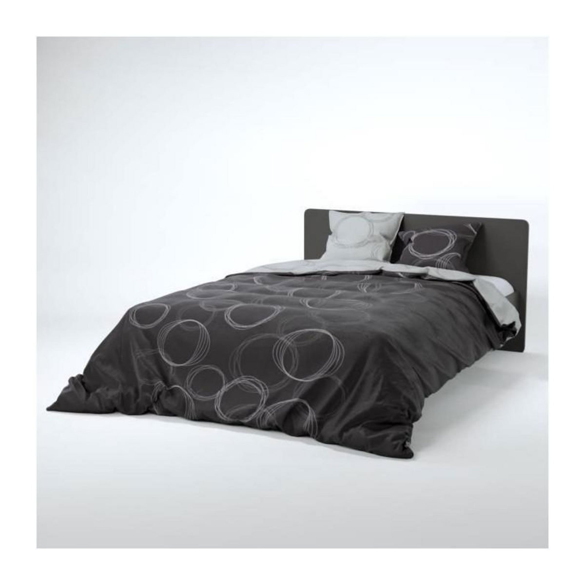 VISION VISION Parure de couette Lenny - 100% coton - 1 housse de couette 220 x 240 cm + 2 taies d'oreiller 65 x 65 cm - Gris anthracite