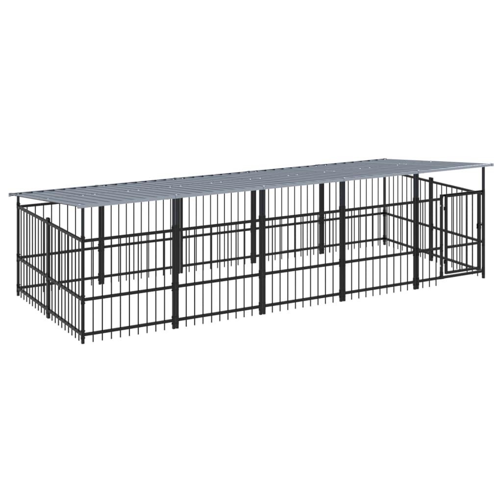 Voir la diapositive 2 : VIDAXL Chenil d'exterieur avec toit pour chiens Acier 9,38 m²