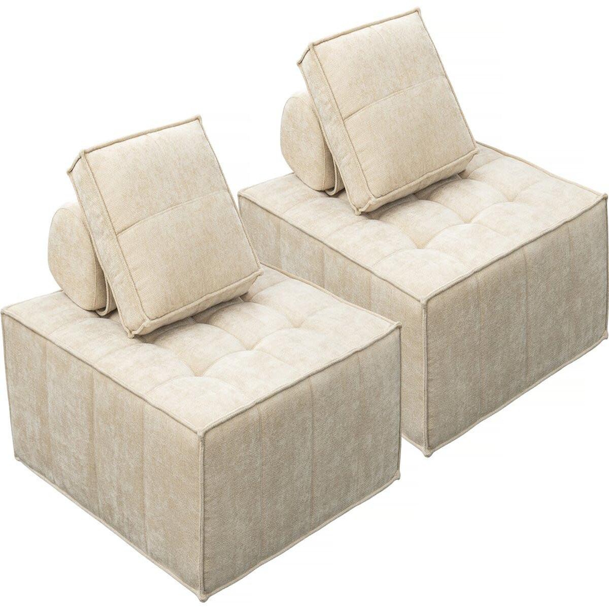 Habitat et Jardin Lot de 2 chauffeuses pour canapé modulables en tissu texturé  velluto  - beige