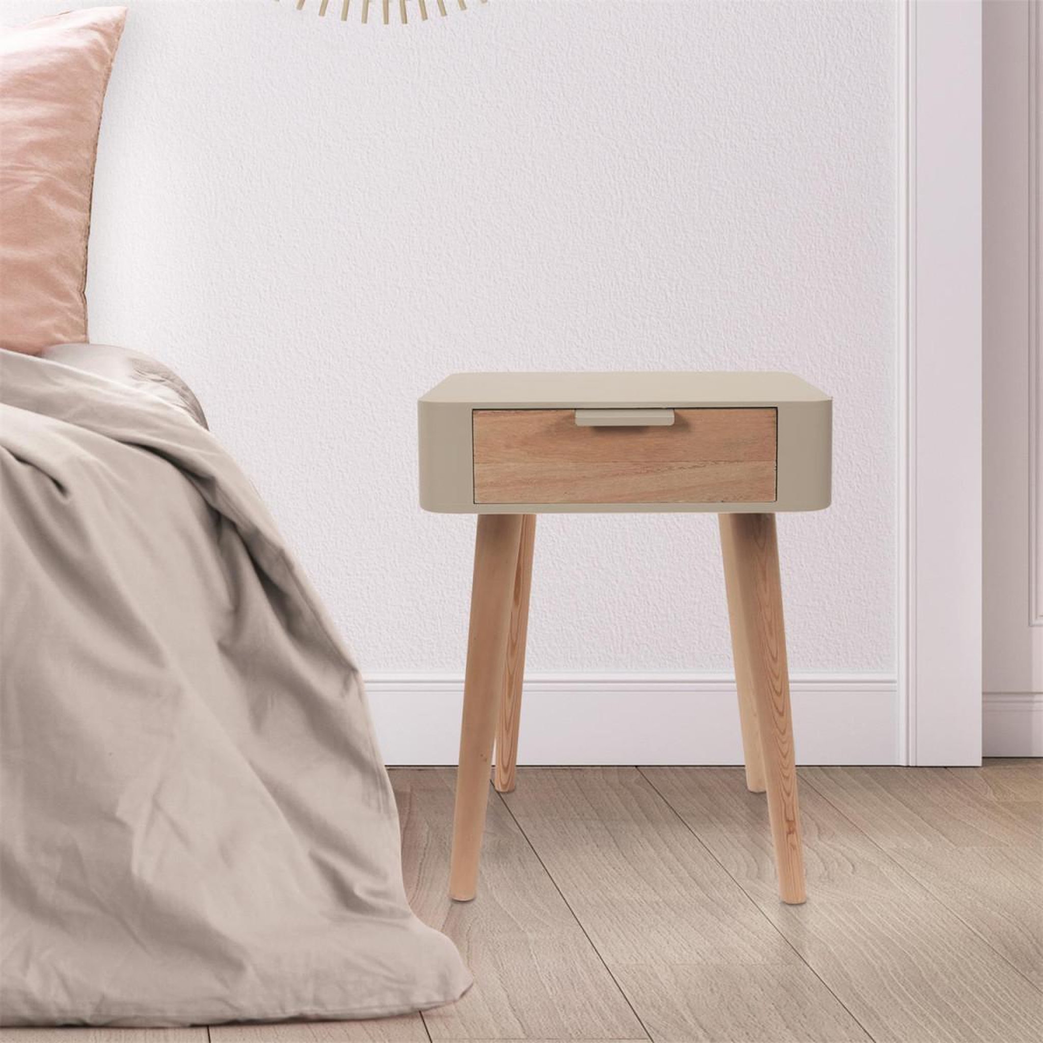 Voir la diapositive 4 : The Home Deco Factory Table de Chevet 1 Tiroir  Bois  48cm Taupe