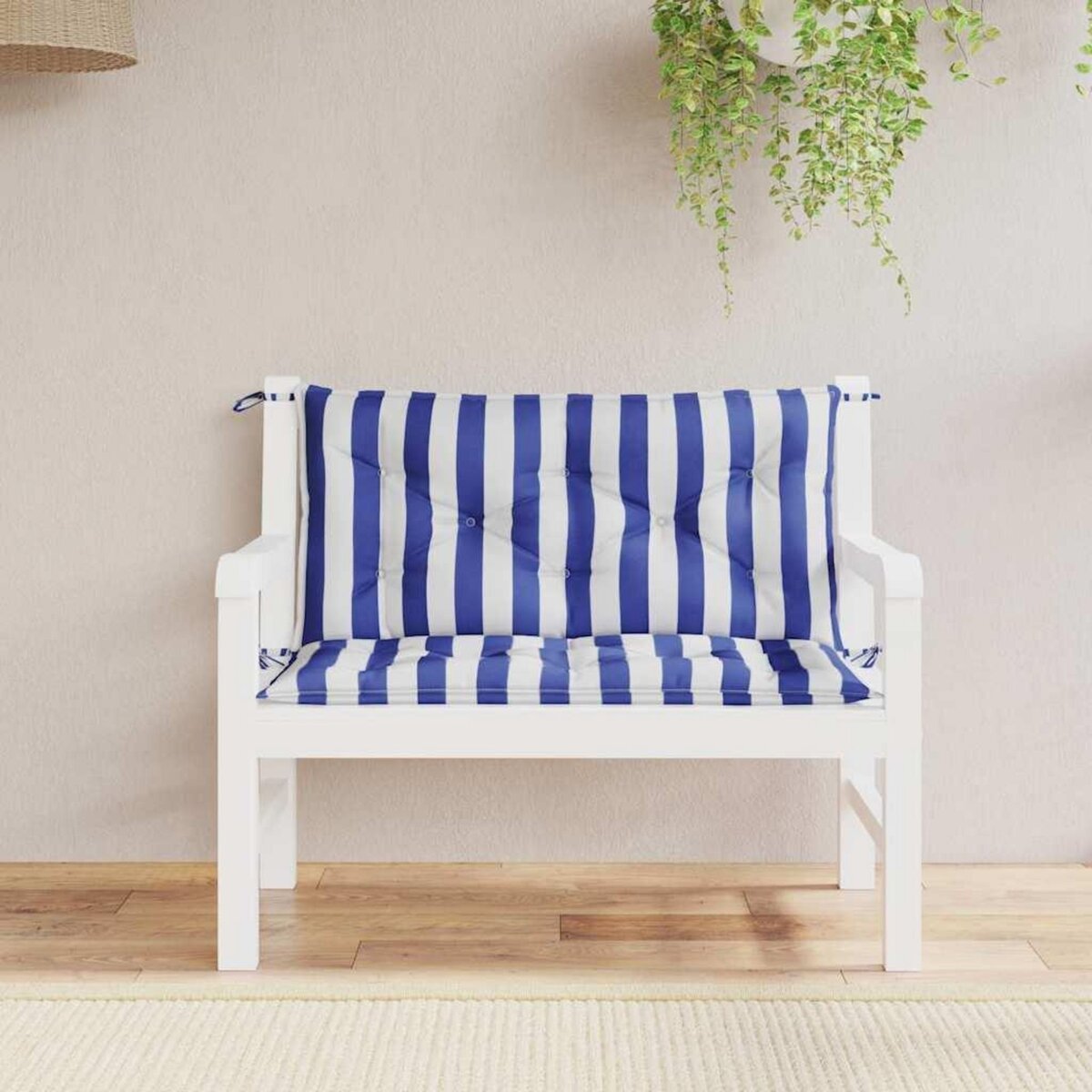 VIDAXL Coussins de banc de jardin lot de 2 rayures bleues et blanches