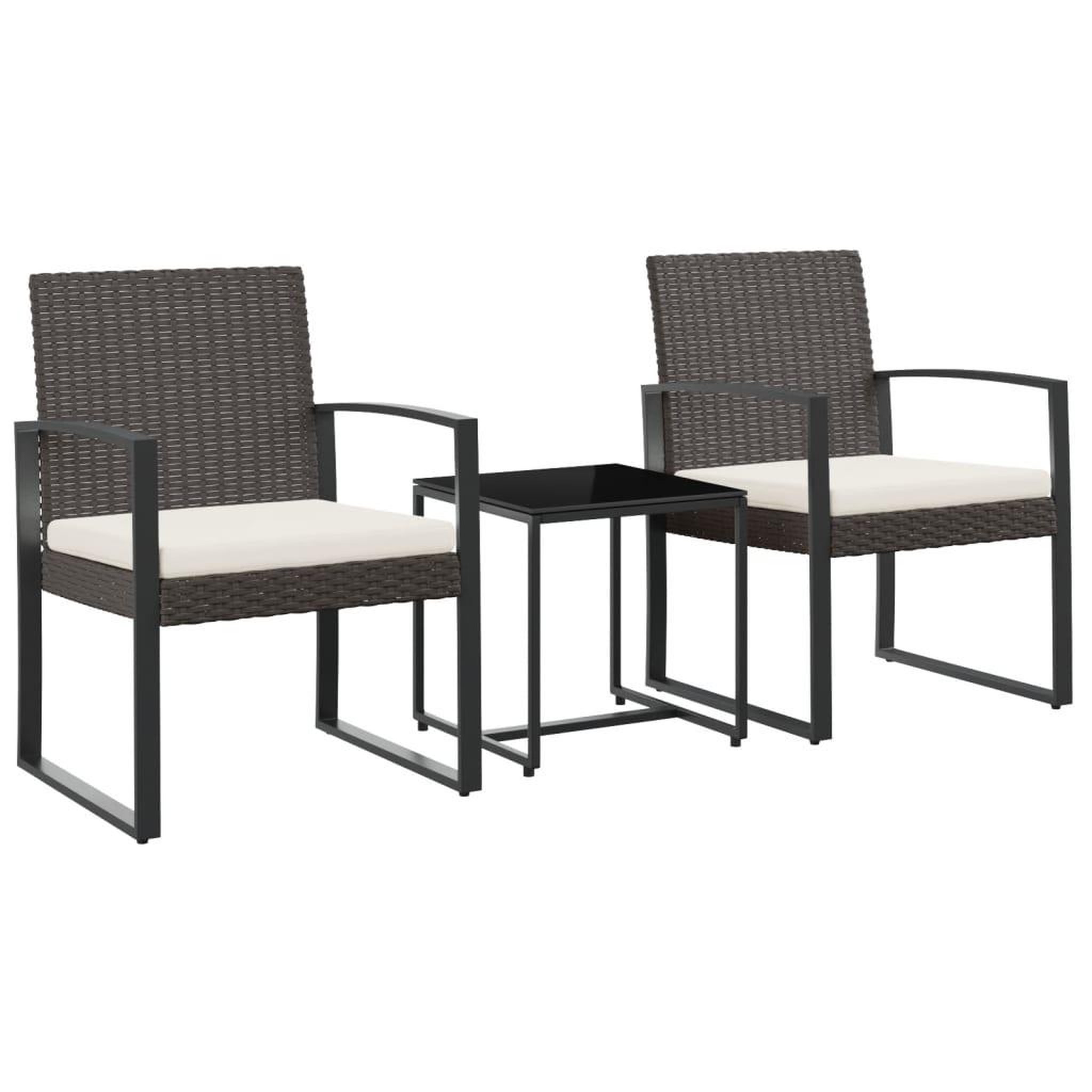 Voir la diapositive 2 : VIDAXL Ensemble a manger de jardin avec coussins 3 pcs marron rotin PP