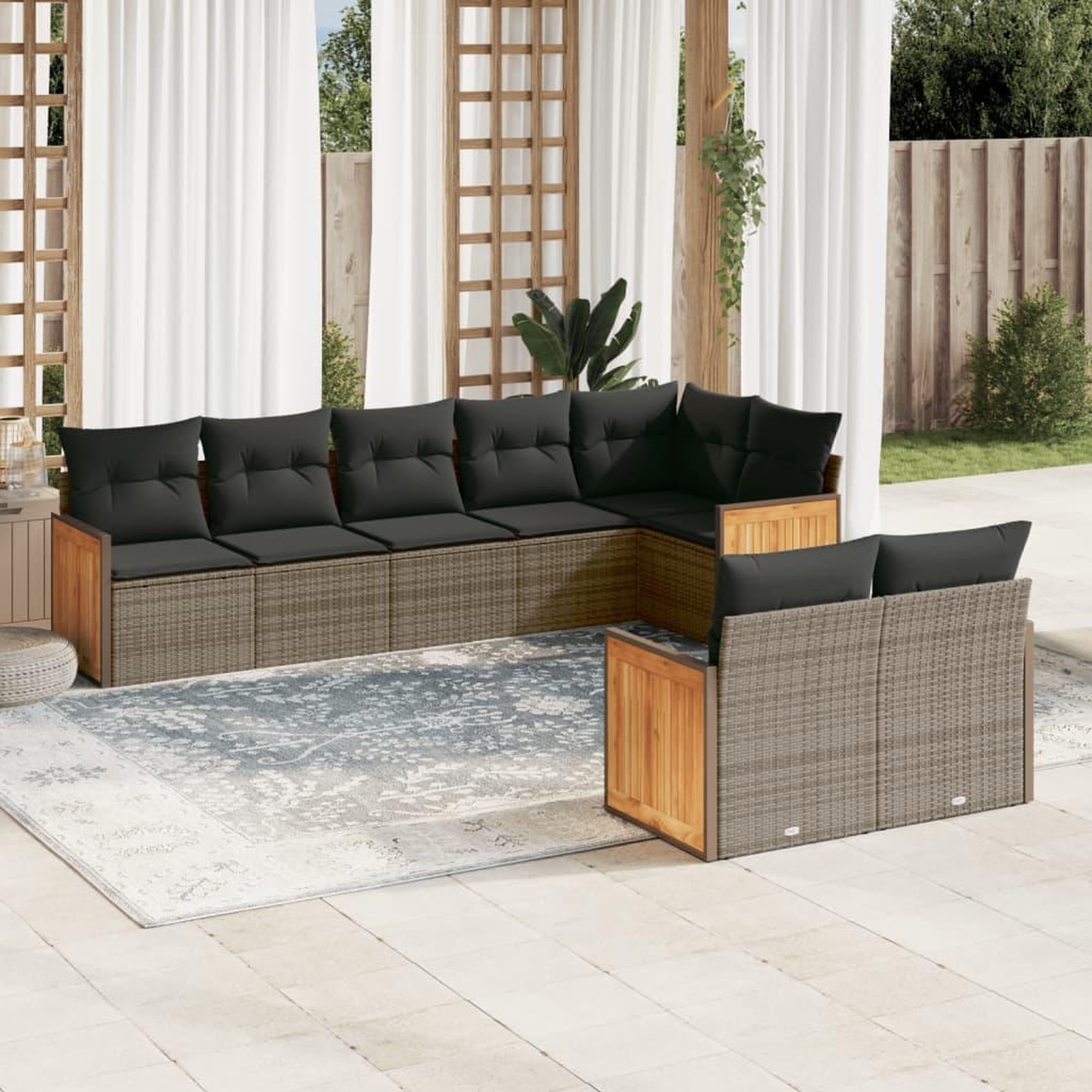 VIDAXL Salon de jardin 8 pcs avec coussins gris resine tressee