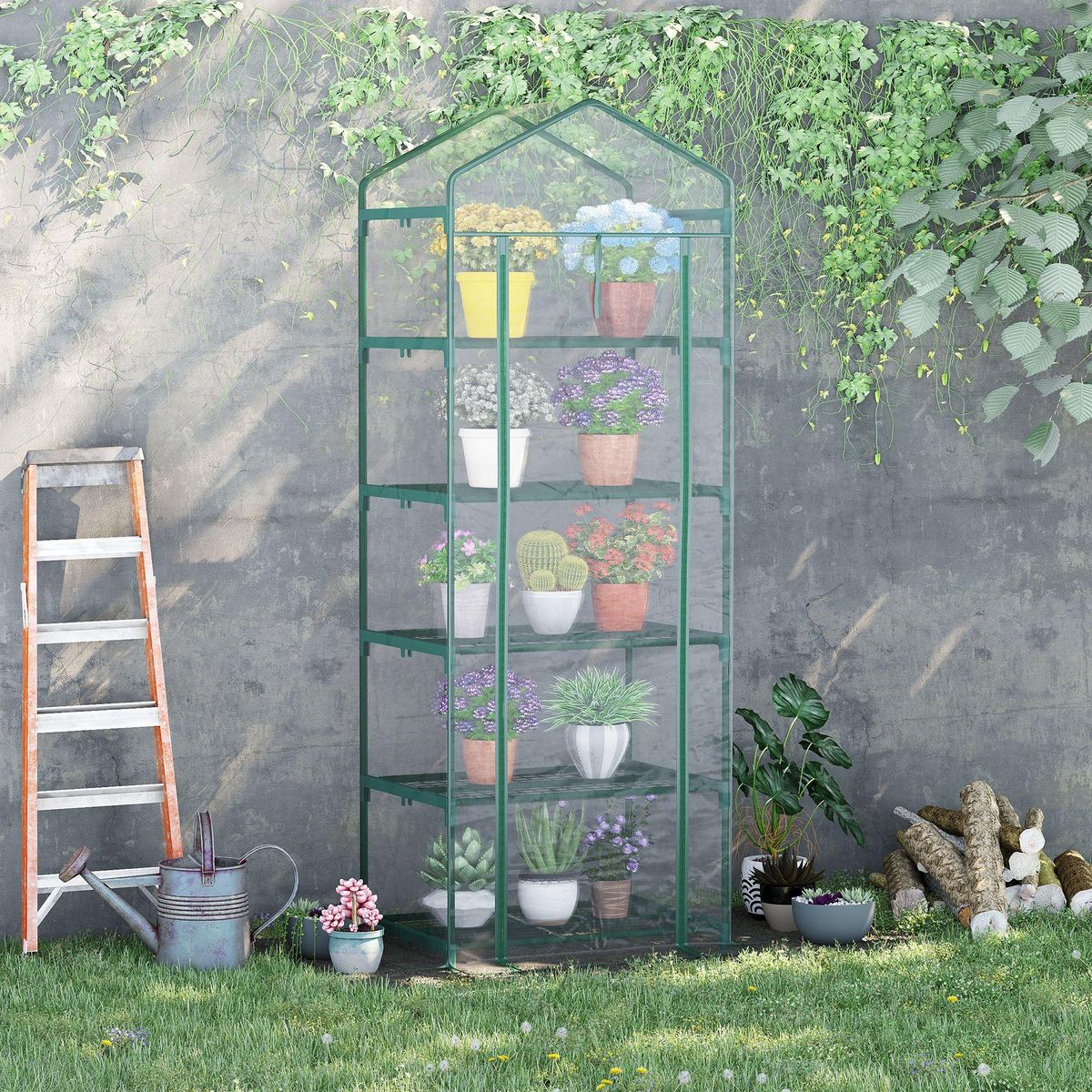 OUTSUNNY Serre de jardin balcon étagère serre 5 niveaux 0,69L x 0,49l x 1,93H m acier galvanisé bâche amovible PVC vert