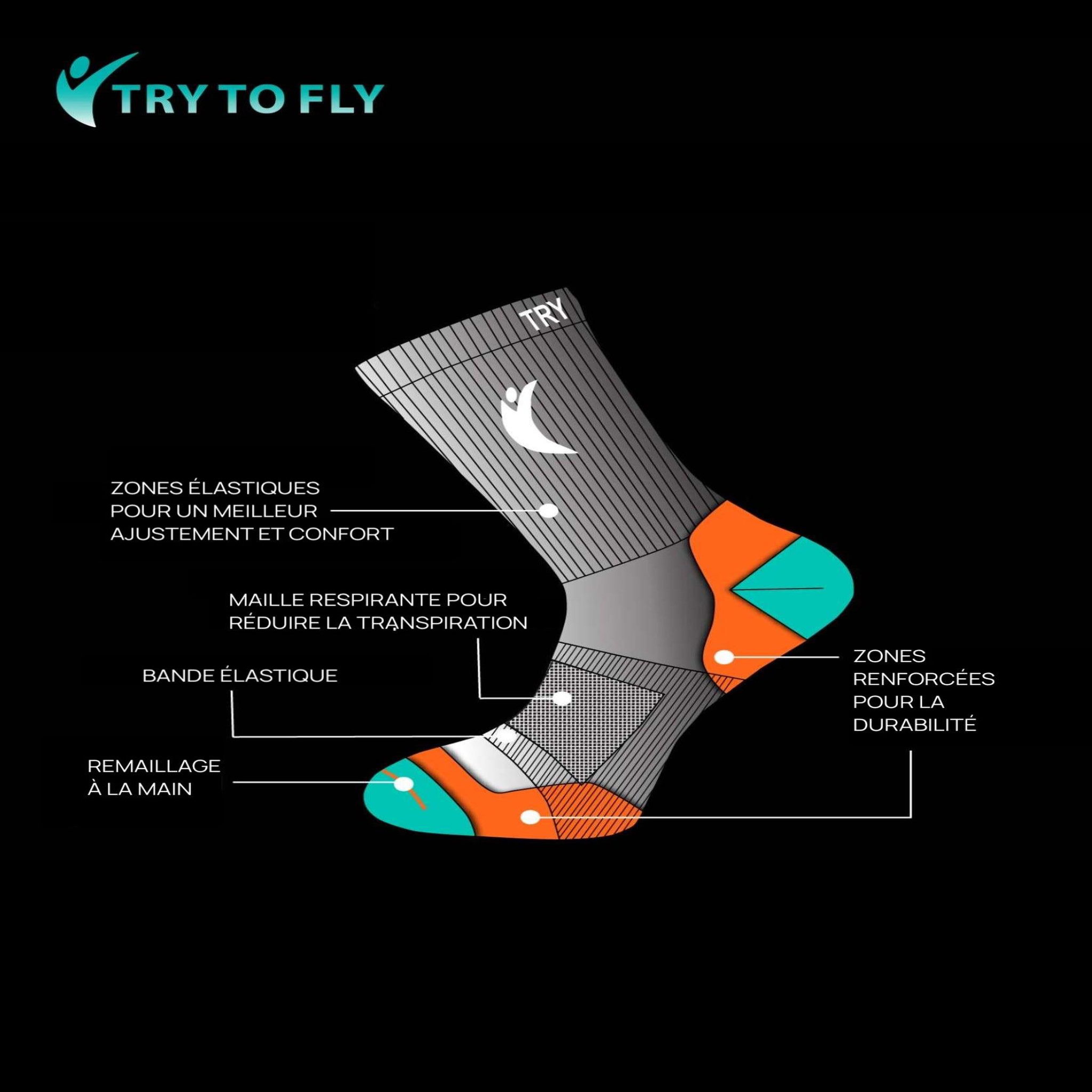 Voir la diapositive 4 : TRY TO FLY Chaussettes de randonnée fines laine mérinos bleues