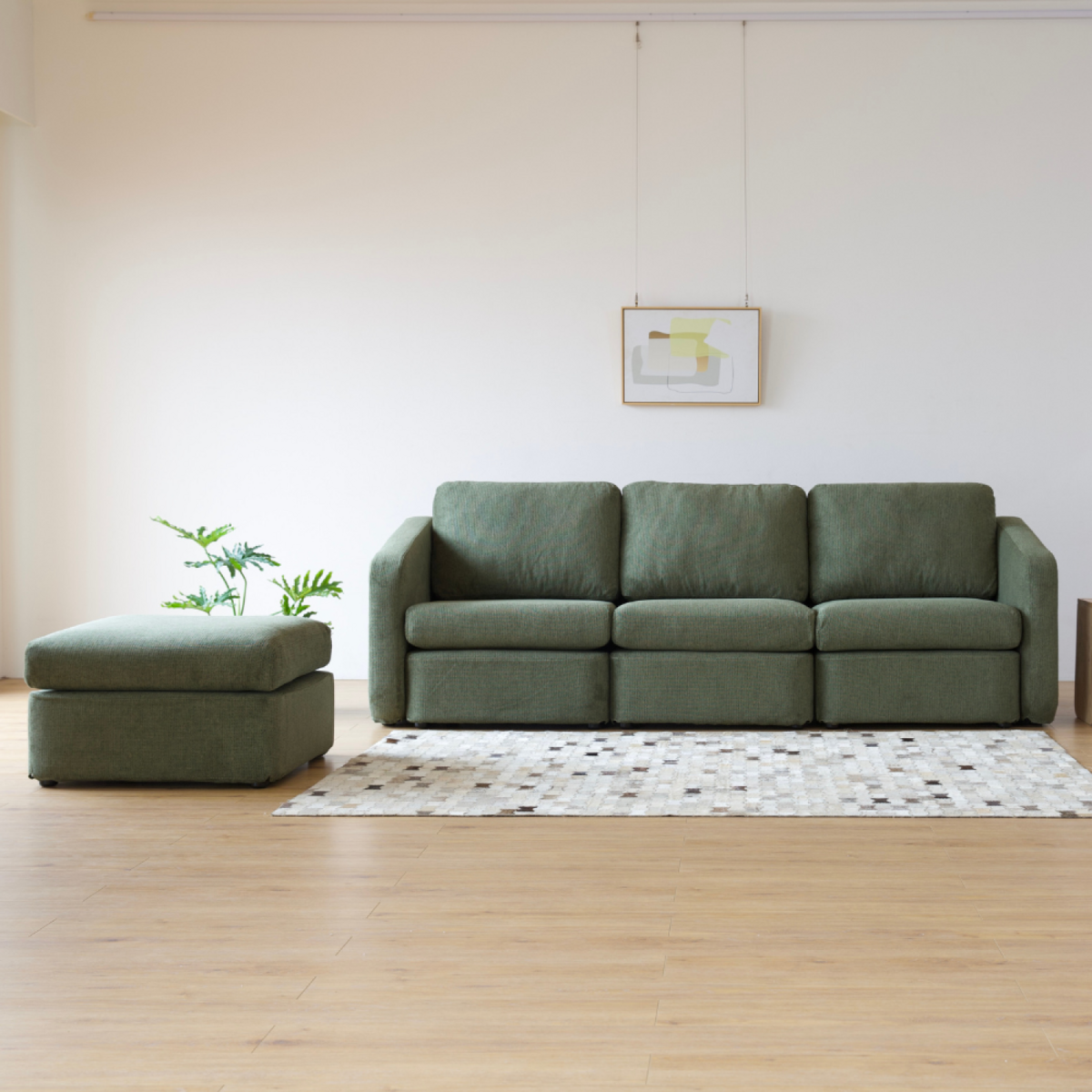 CONCEPT USINE Canapé modulable 3 places vert avec pouf KONEKT