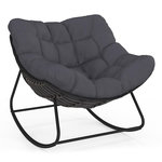 ID MARKET Fauteuil de jardin à bascule LOA effet rotin gris avec coussin gris