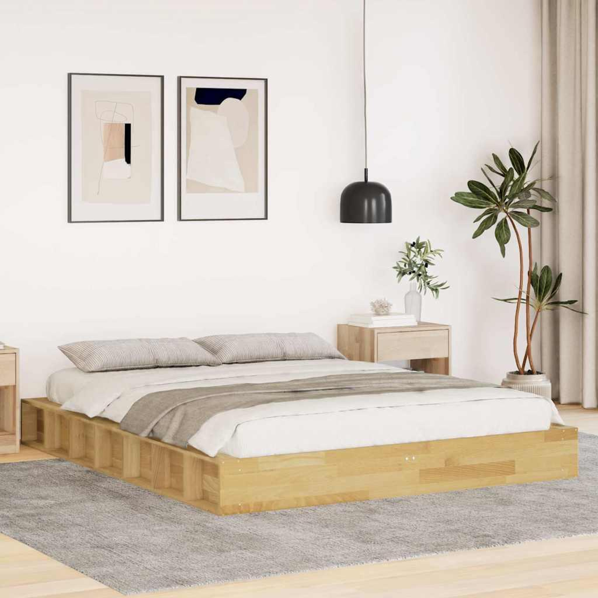 VIDAXL Cadre de lit sans matelas 135x190 cm bois massif de chene