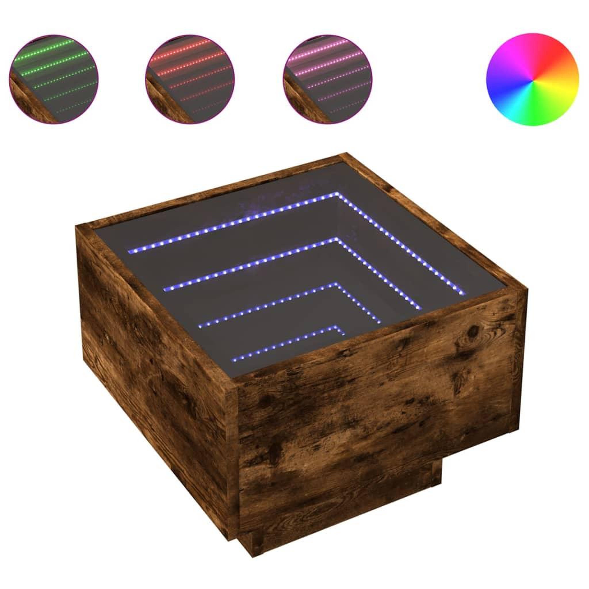Voir la diapositive 2 : VIDAXL Table d'appoint et LED chene fume 40x40x30 cm bois d'ingenierie