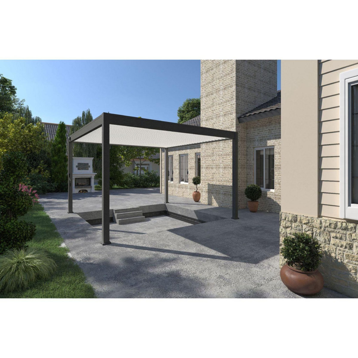 Pergola Bioclimatique autoportée 4x4 m - Aluminium - Anthracite/blanc - VS OmBREA®