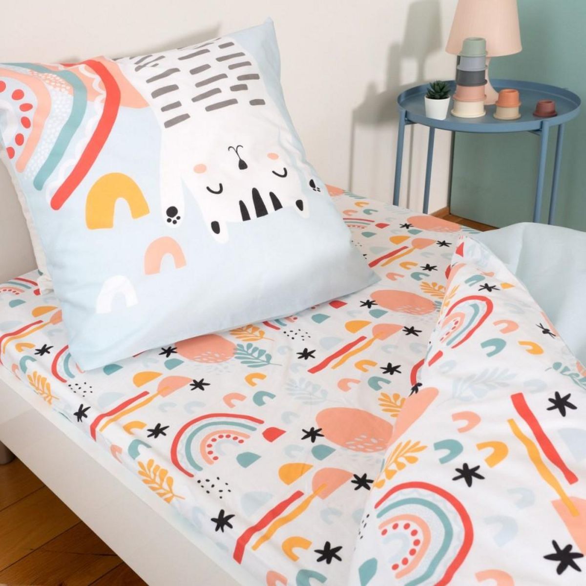 COTE DECO Housse de couette 140x200 + 1 taie CATCHI coton 57 fils