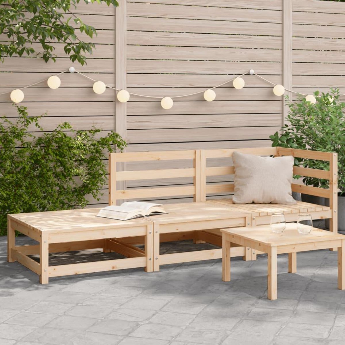 VIDAXL Canape de jardin et repose-pieds 2 places bois de pin massif