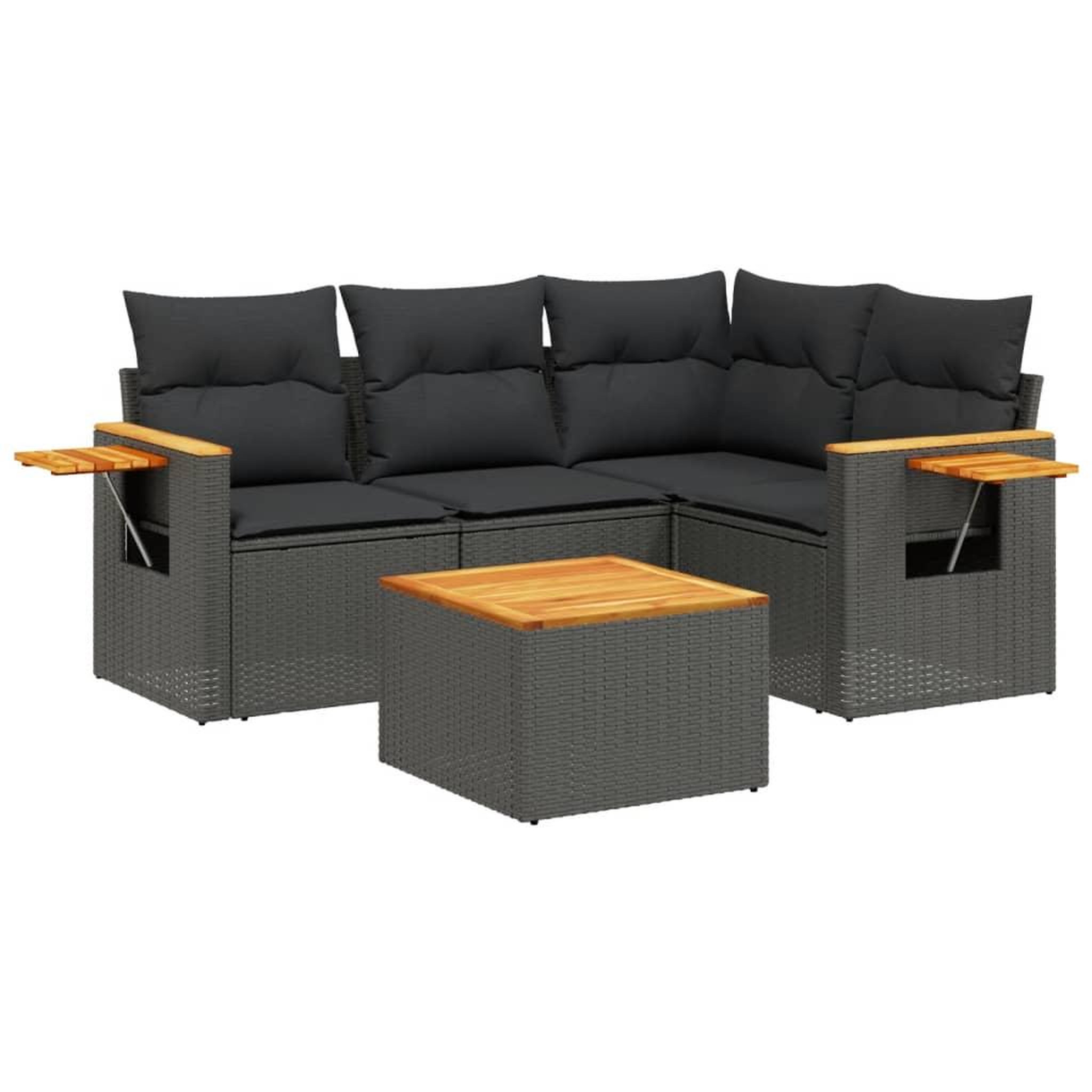 Voir la diapositive 2 : VIDAXL Salon de jardin 5 pcs avec coussins noir resine tressee