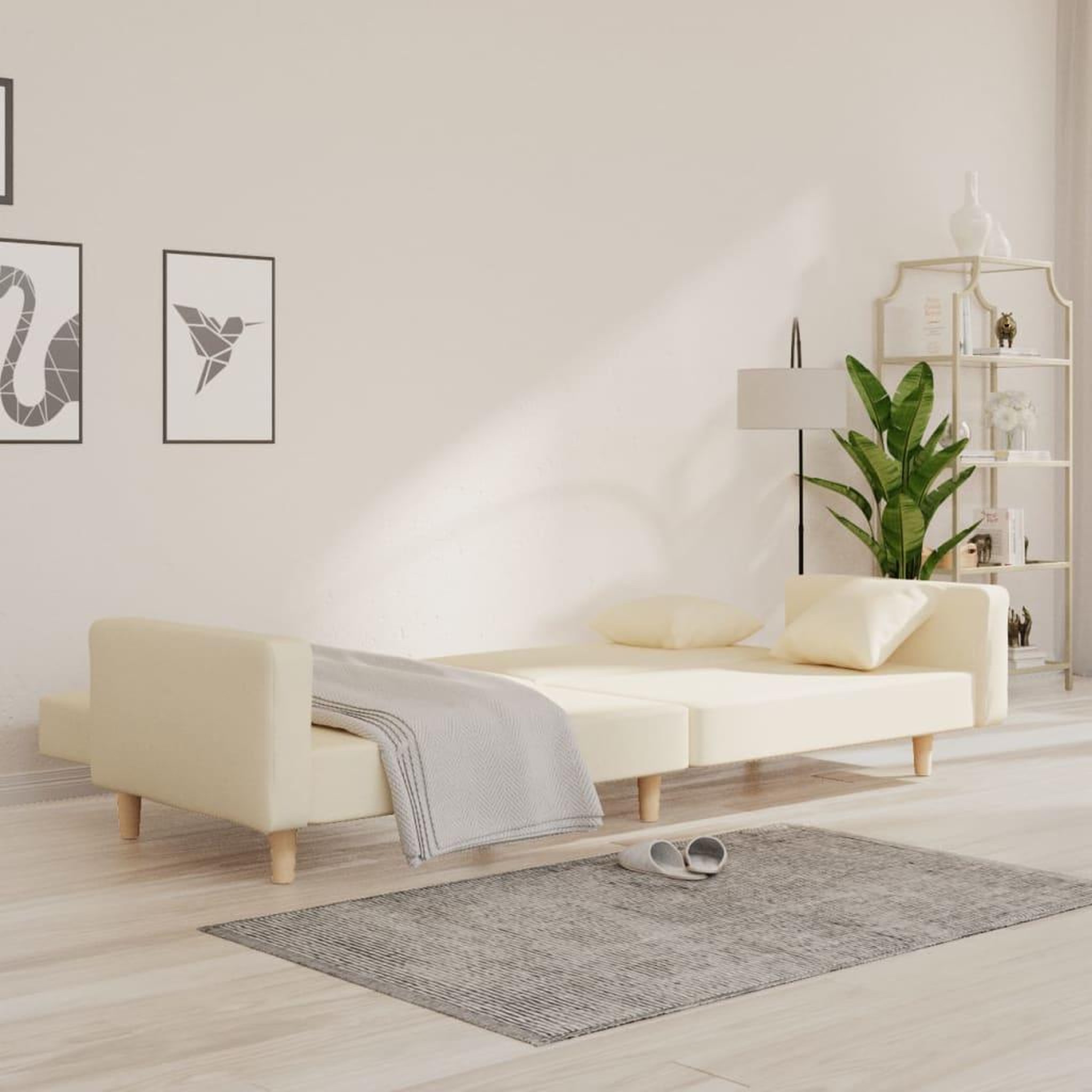 Voir la diapositive 3 : VIDAXL Canape-lit a 2 places avec deux oreillers creme tissu