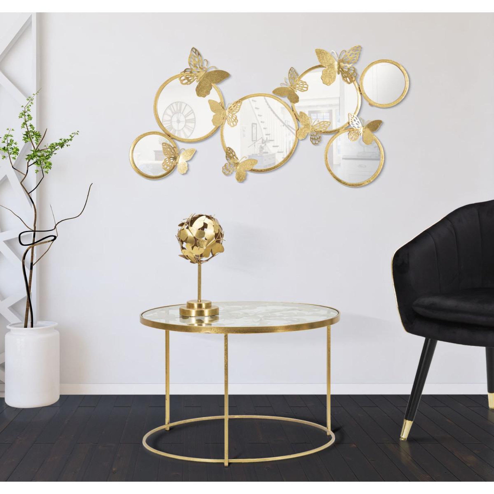 Voir la diapositive 5 : Paris Prix Table basse en verre  butterfly  60cm or