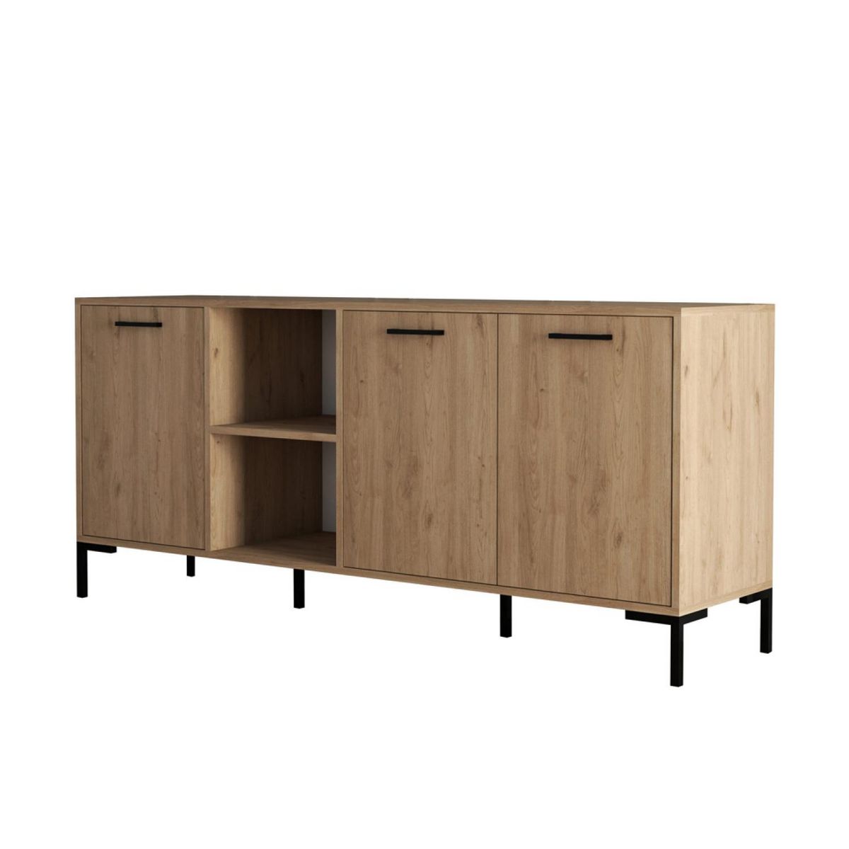 CONCEPT USINE Buffet 3 portes et 2 niches finition bois et métal noir 180x80cm AURA