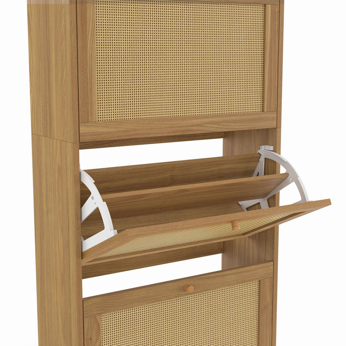 ID MARKET Meuble à chaussures 24 paires HANAE 4 portes effet naturel cannage