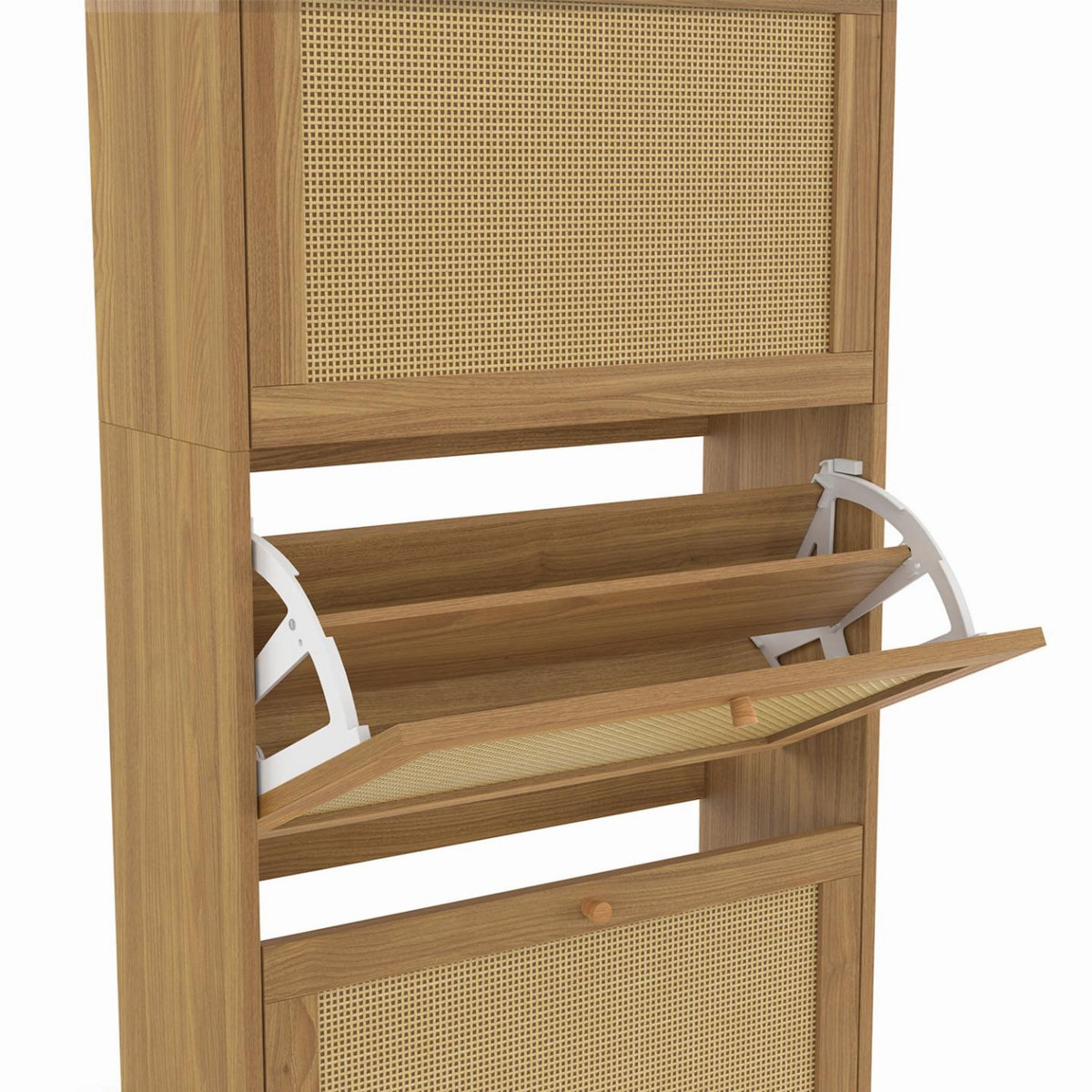 ID MARKET Meuble à chaussures 24 paires HANAE 4 portes effet naturel cannage