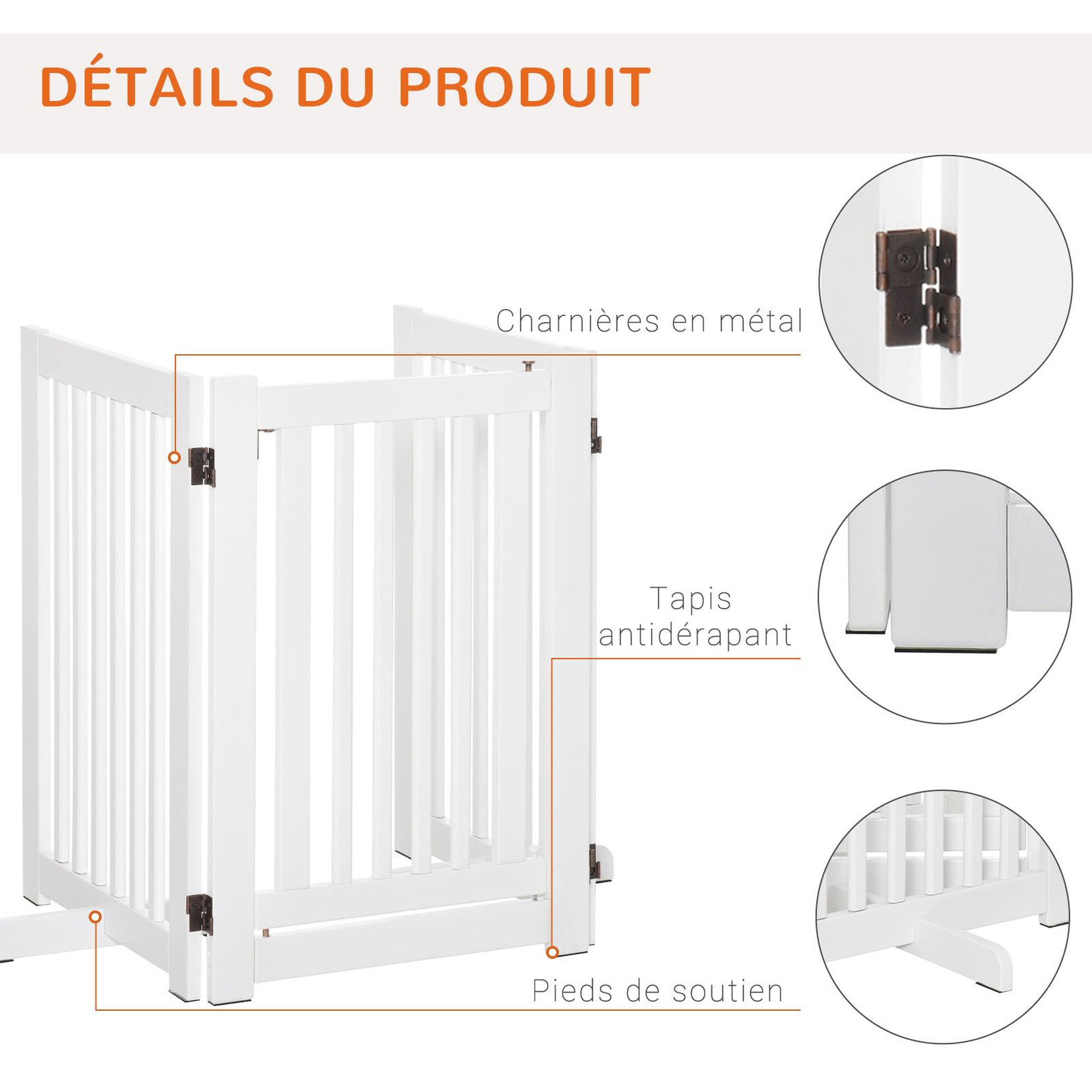 Voir la diapositive 6 : PAWHUT Barrière modulable pliable barrière de sécurité avec porte verrouillable intégrée dim. 155l x 35l x 76h cm mdf blanc