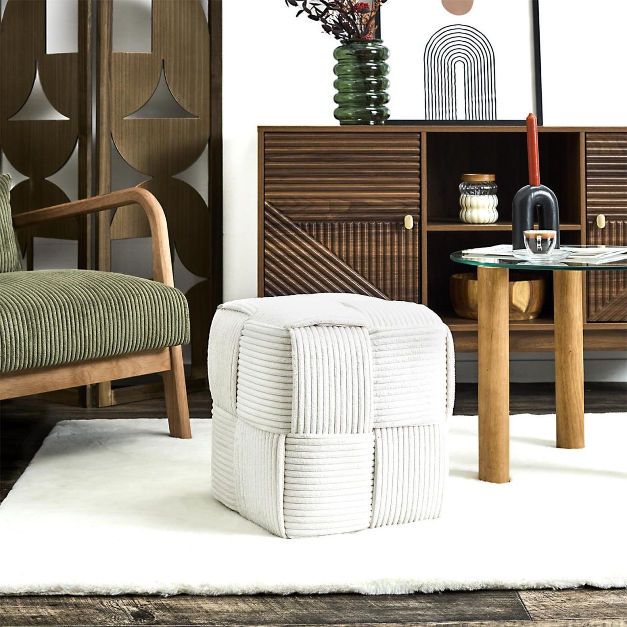 Voir la diapositive 3 : The Home Deco Factory Pouf côtelé tressé  scott  38cm beige