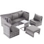 Voir la diapositive 5 : MERAX Salon de jardin 6 places en Rattan avec canapé à toit, pouf, fauteuils et table, gris